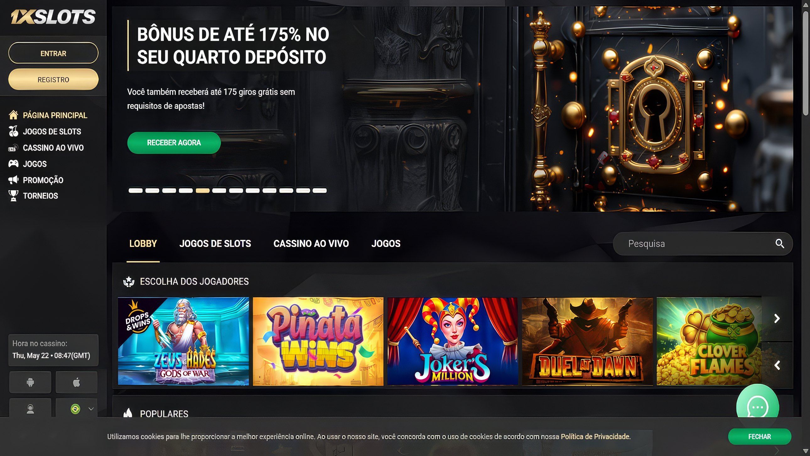 1xslots homepage desktop