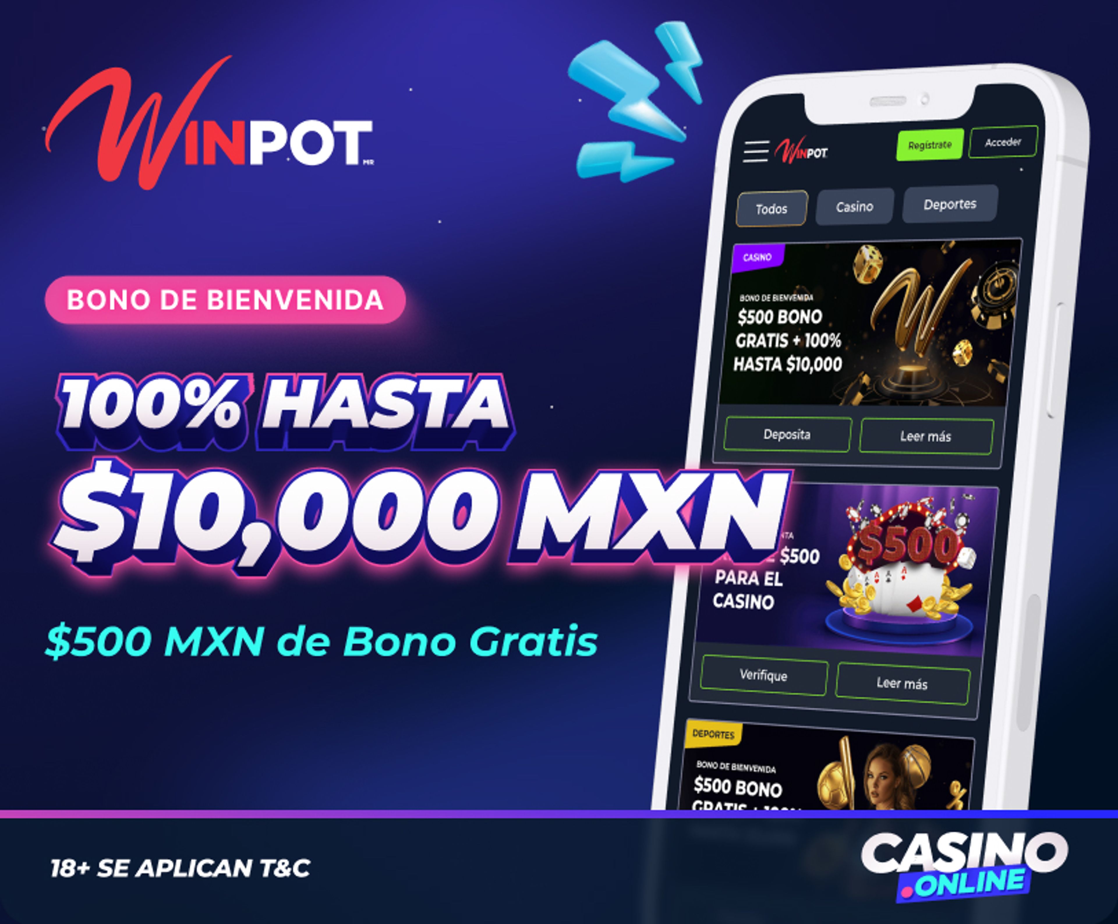 Bono de bienvenida de WinPot Casino en México.