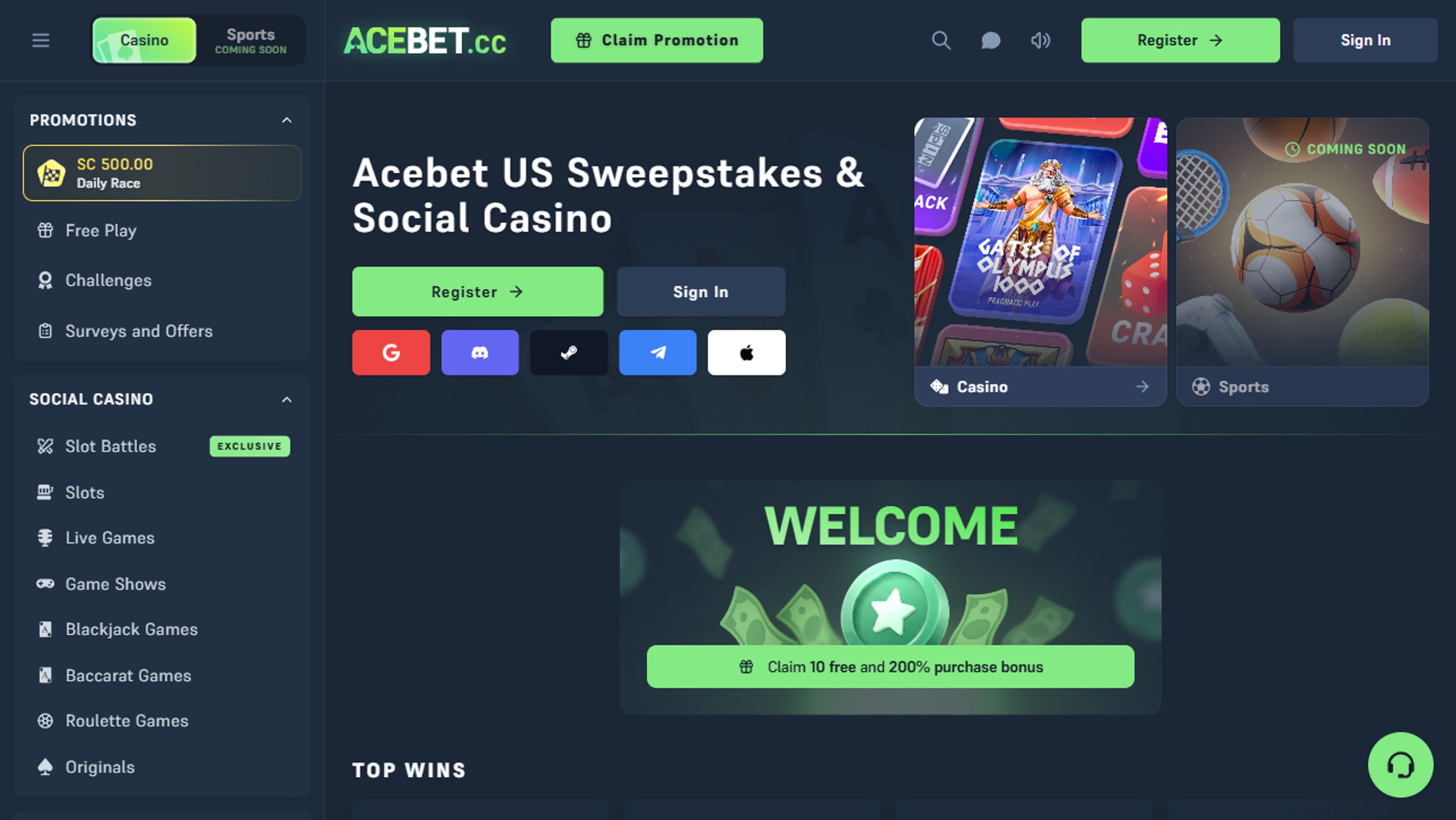 AceBet Casino desktop screenshot 1