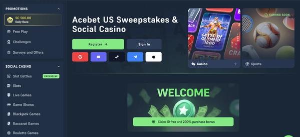 Acebet Casino Homepage Desktop