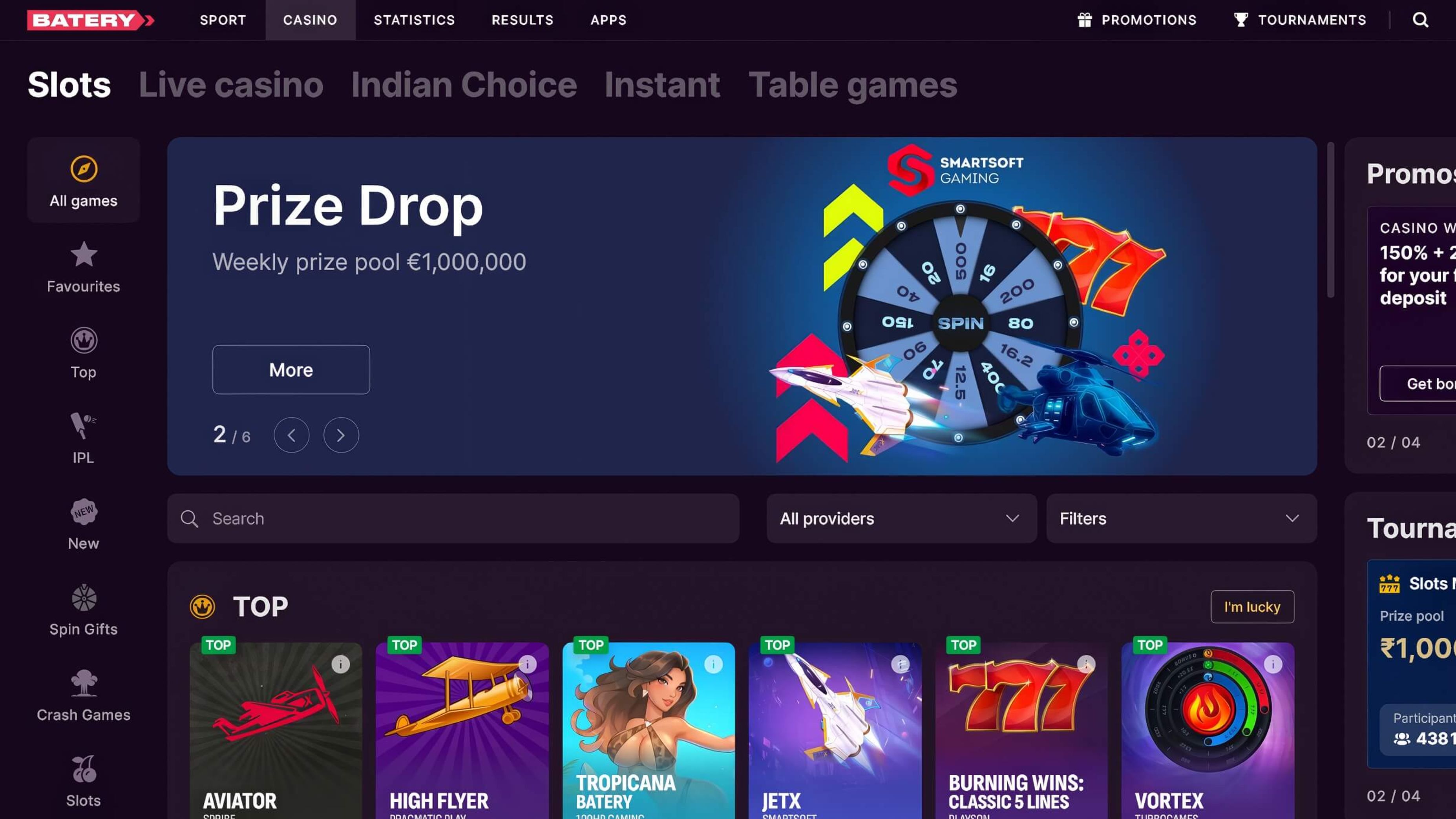Batery Casino India desktop screenshot 1