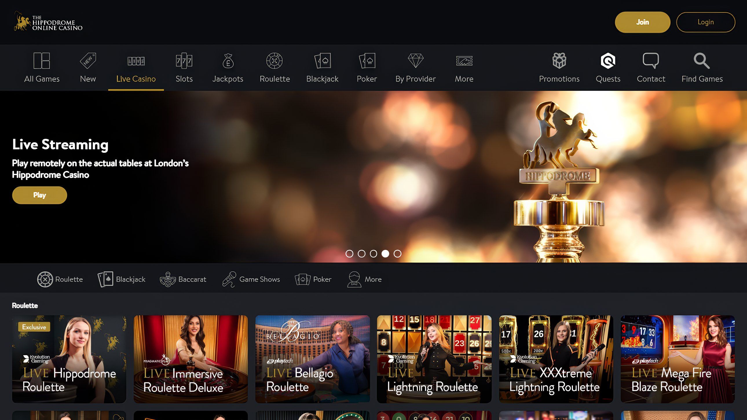 Hippodrome Casino desktop screenshot 2