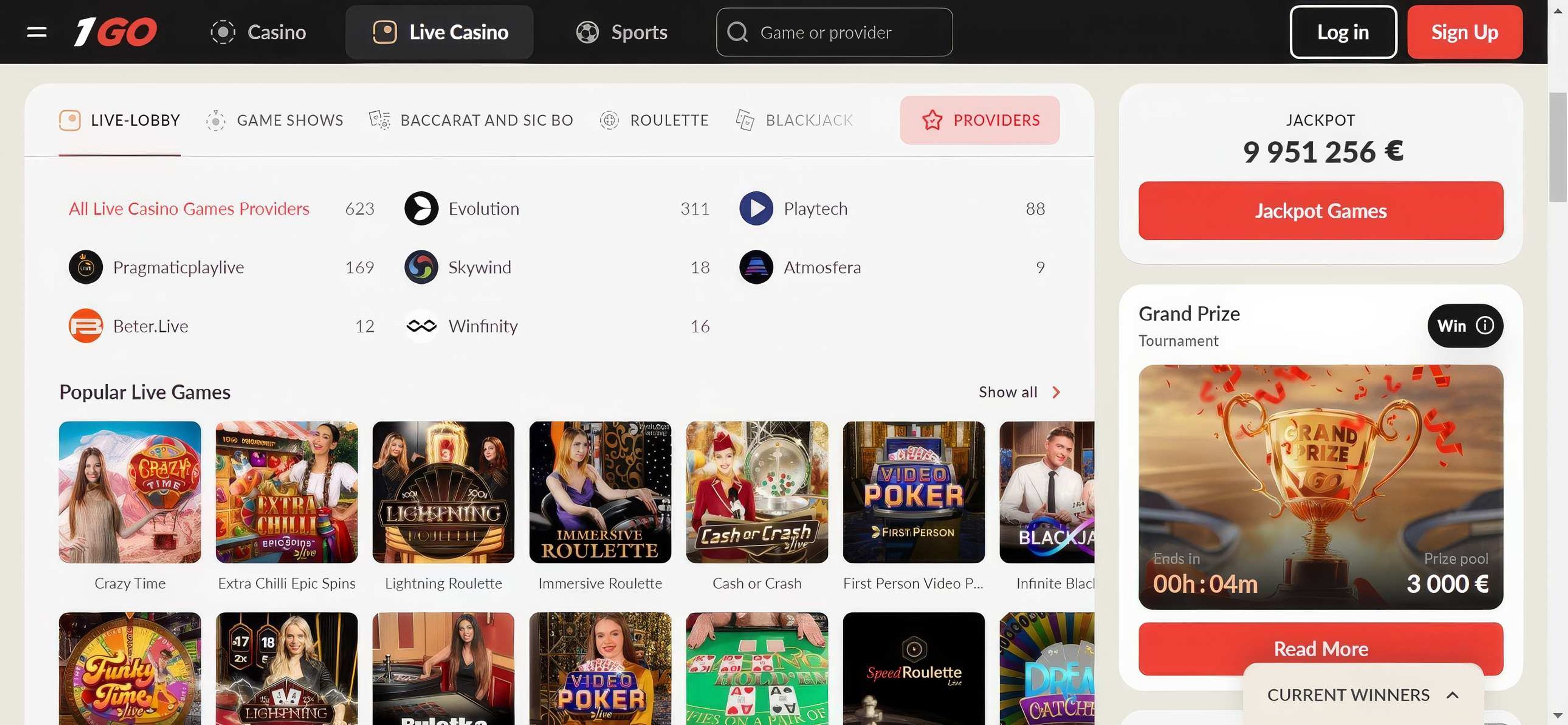1GO Casino desktop screenshot 2