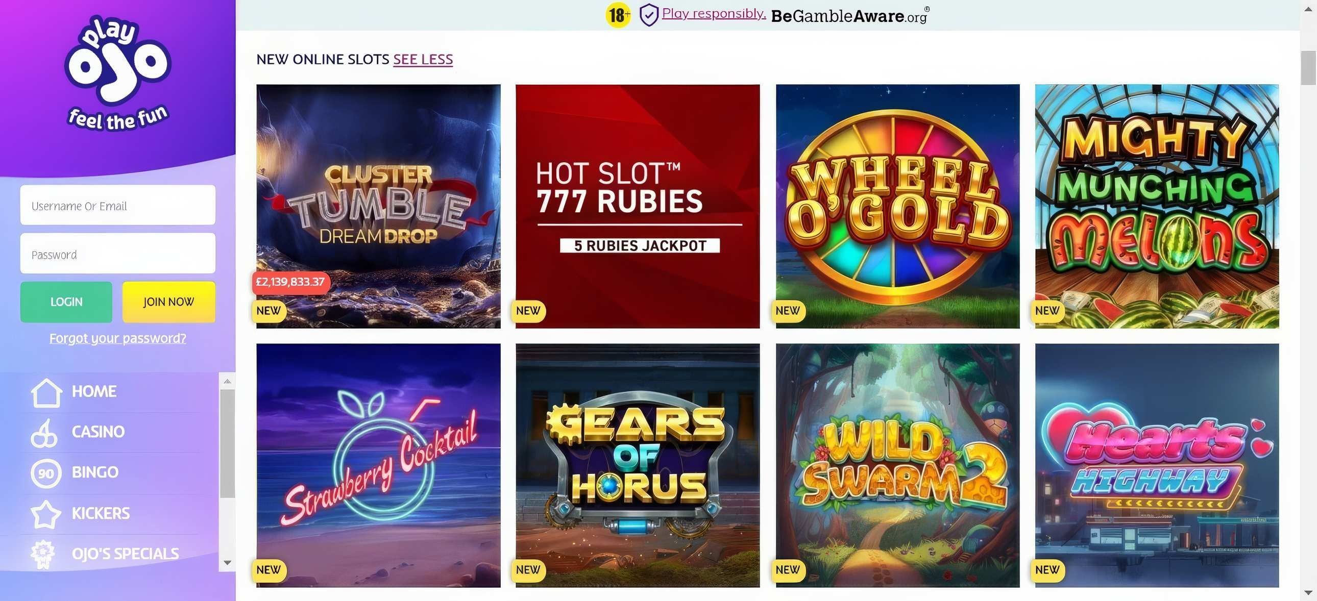 PlayOJO desktop screenshot 2