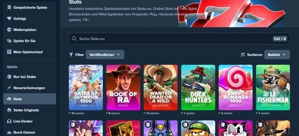 Stake.eu Slots Desktop