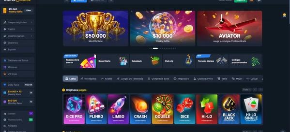 Página de inicio de Coins.game