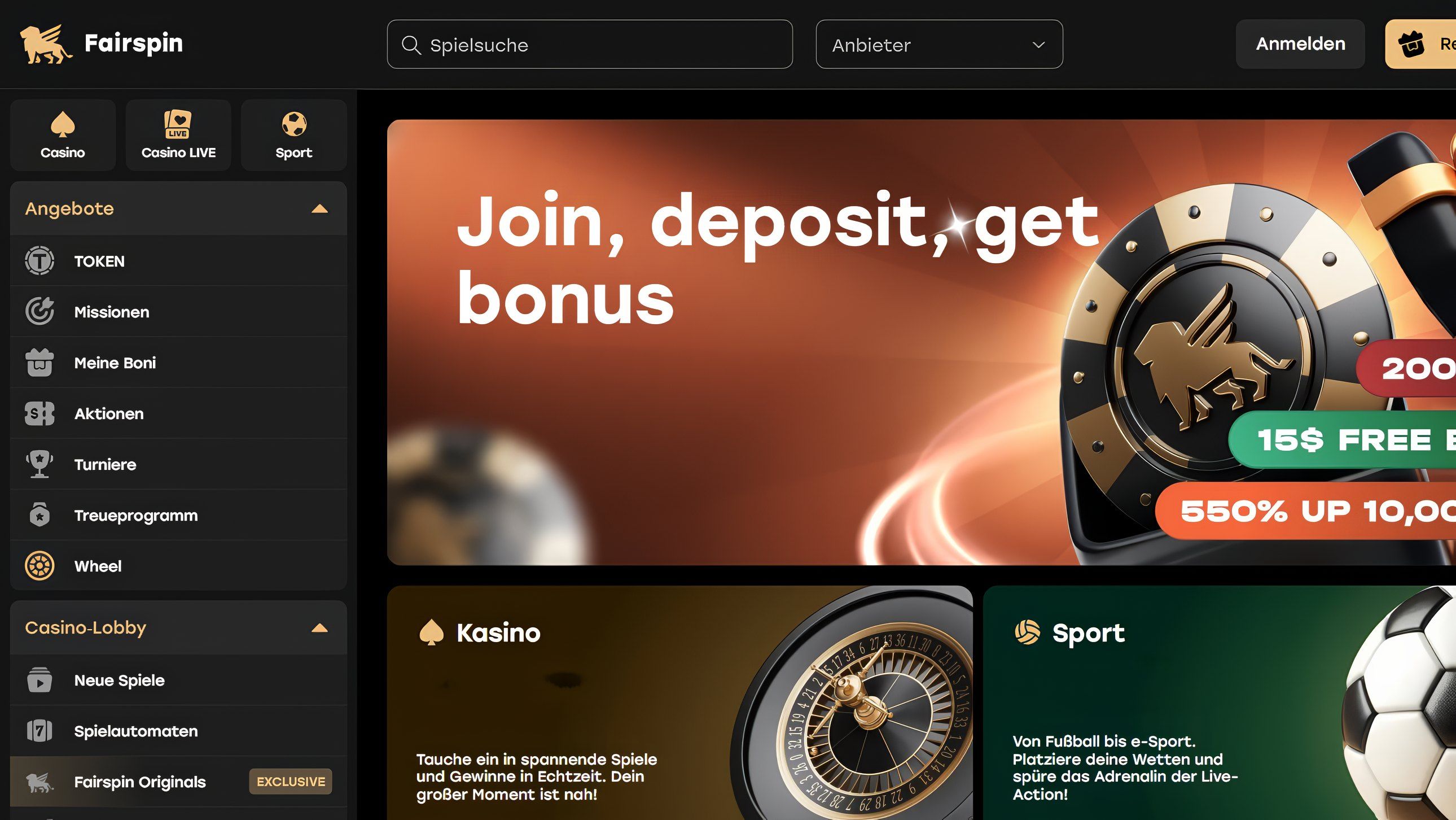 Fairspin Casino desktop screenshot 1