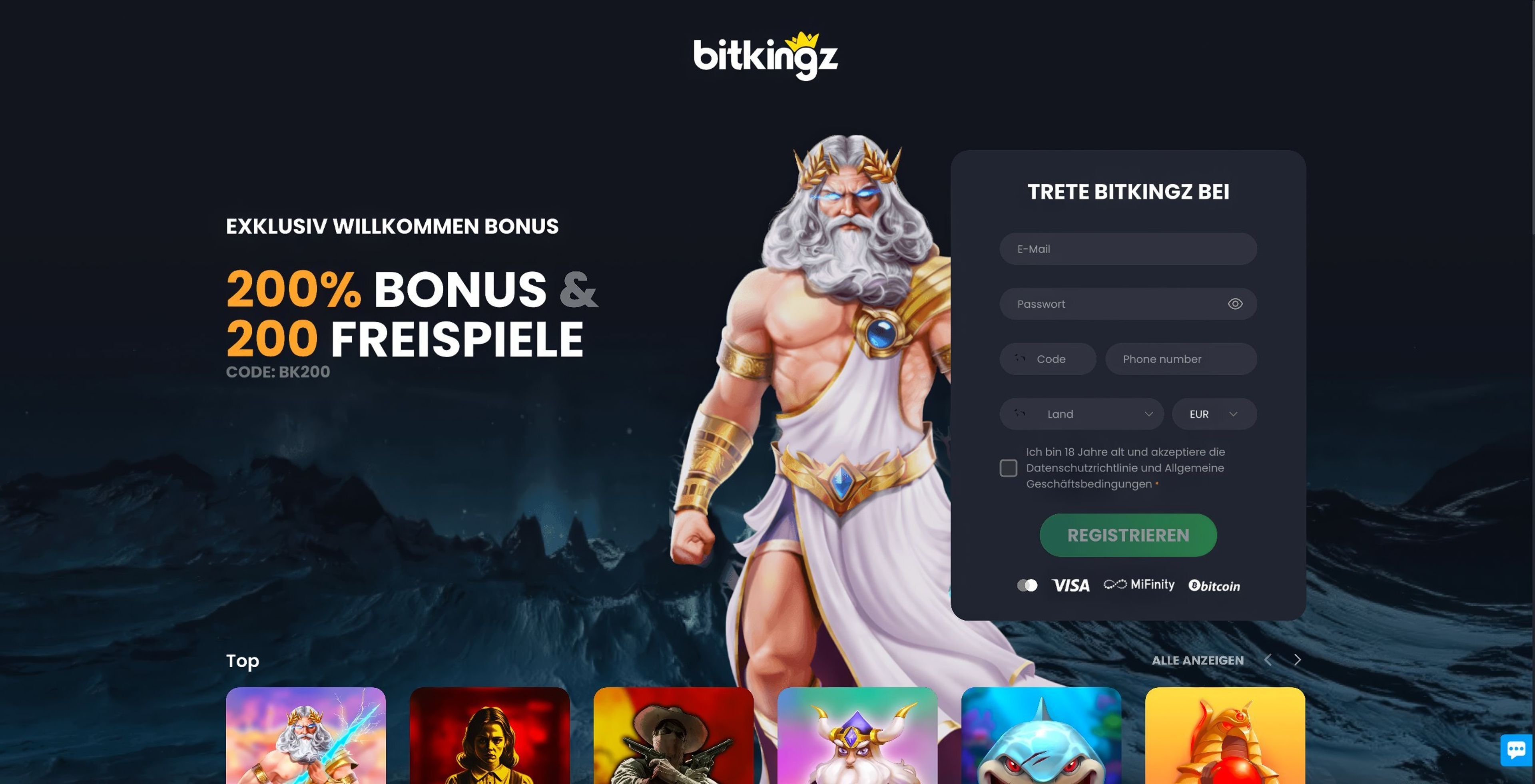 Bitkingz Casino desktop screenshot 1