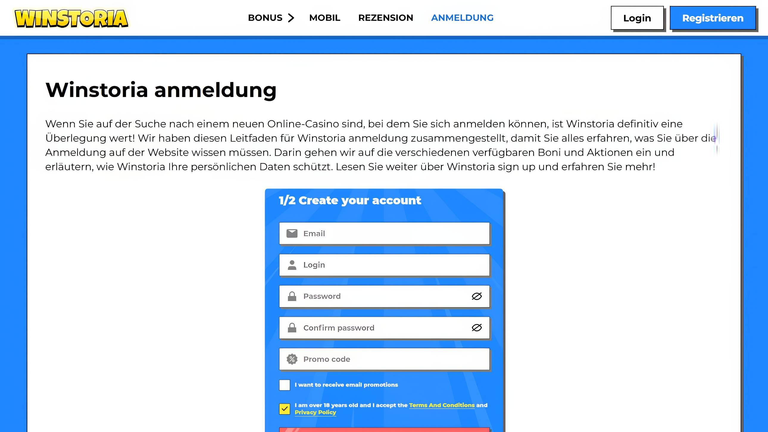 Winstoria Casino desktop screenshot 2
