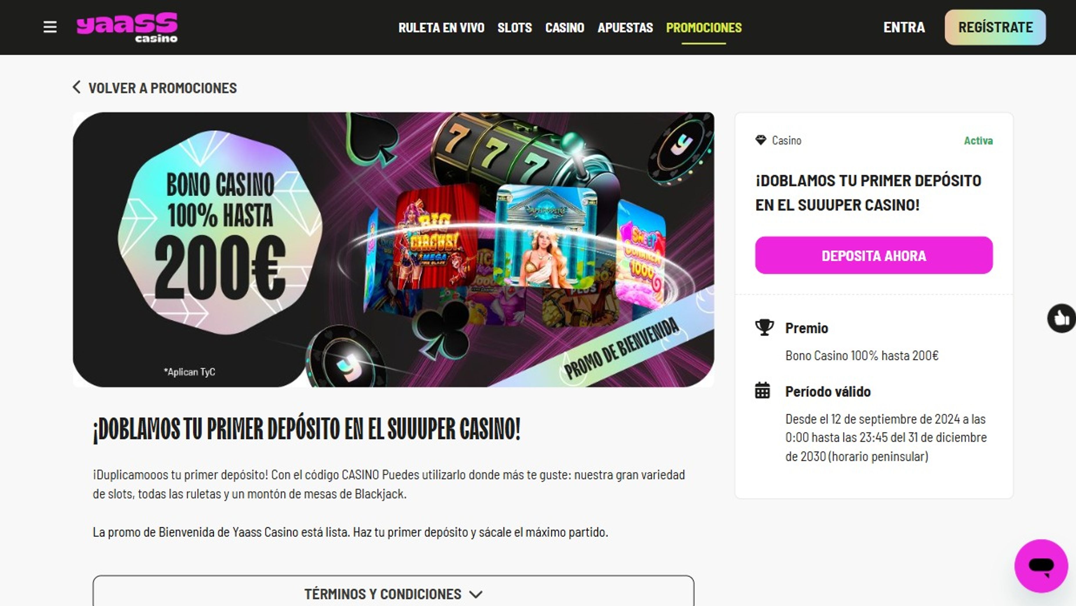 Yaass Casino desktop screenshot 2