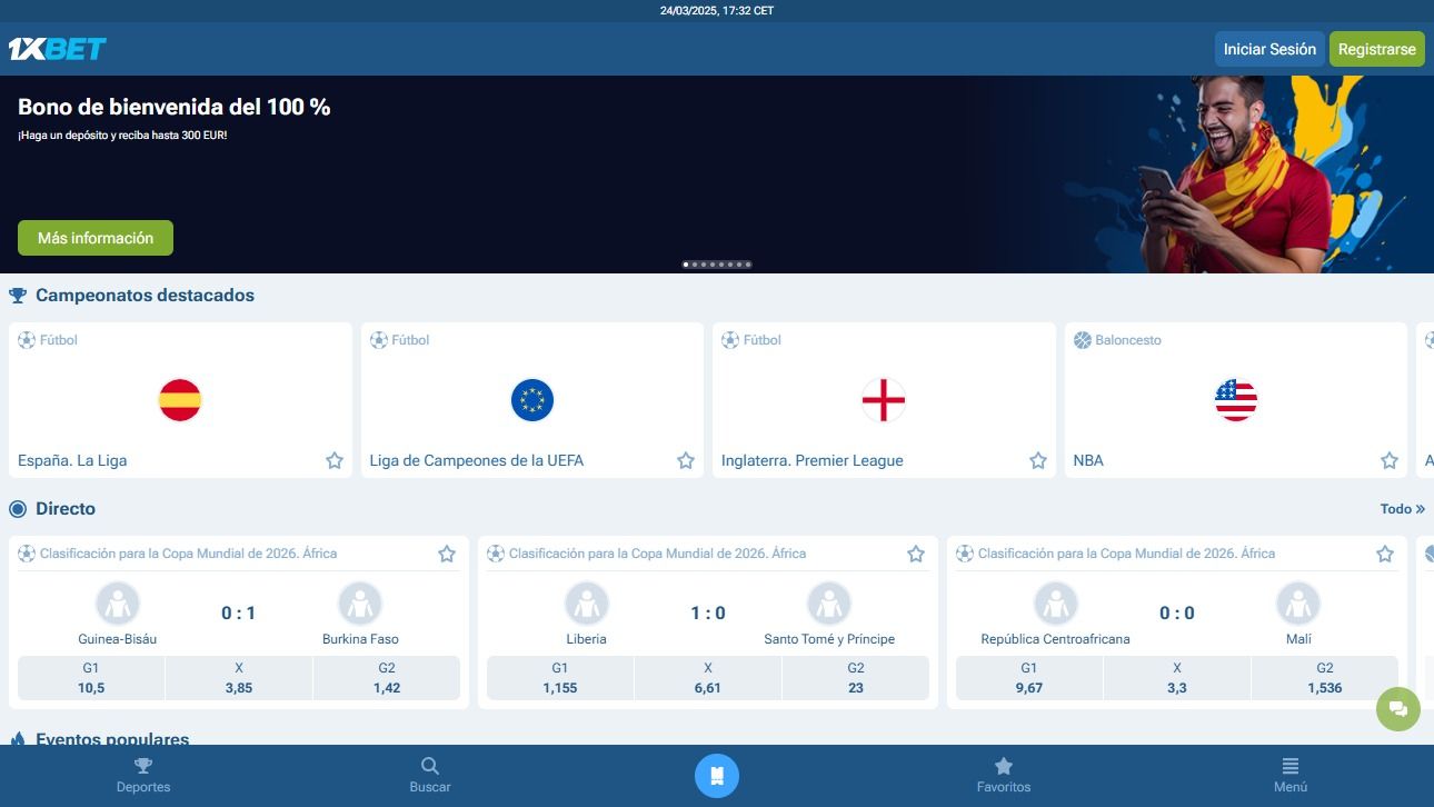 1xBet desktop screenshot 1