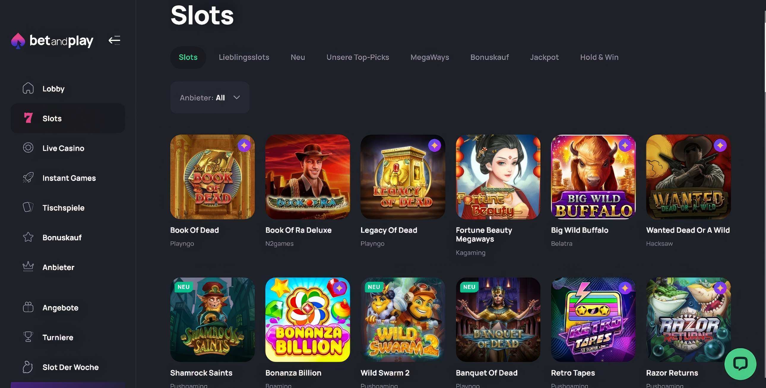 BetandPlay Slots Desktop