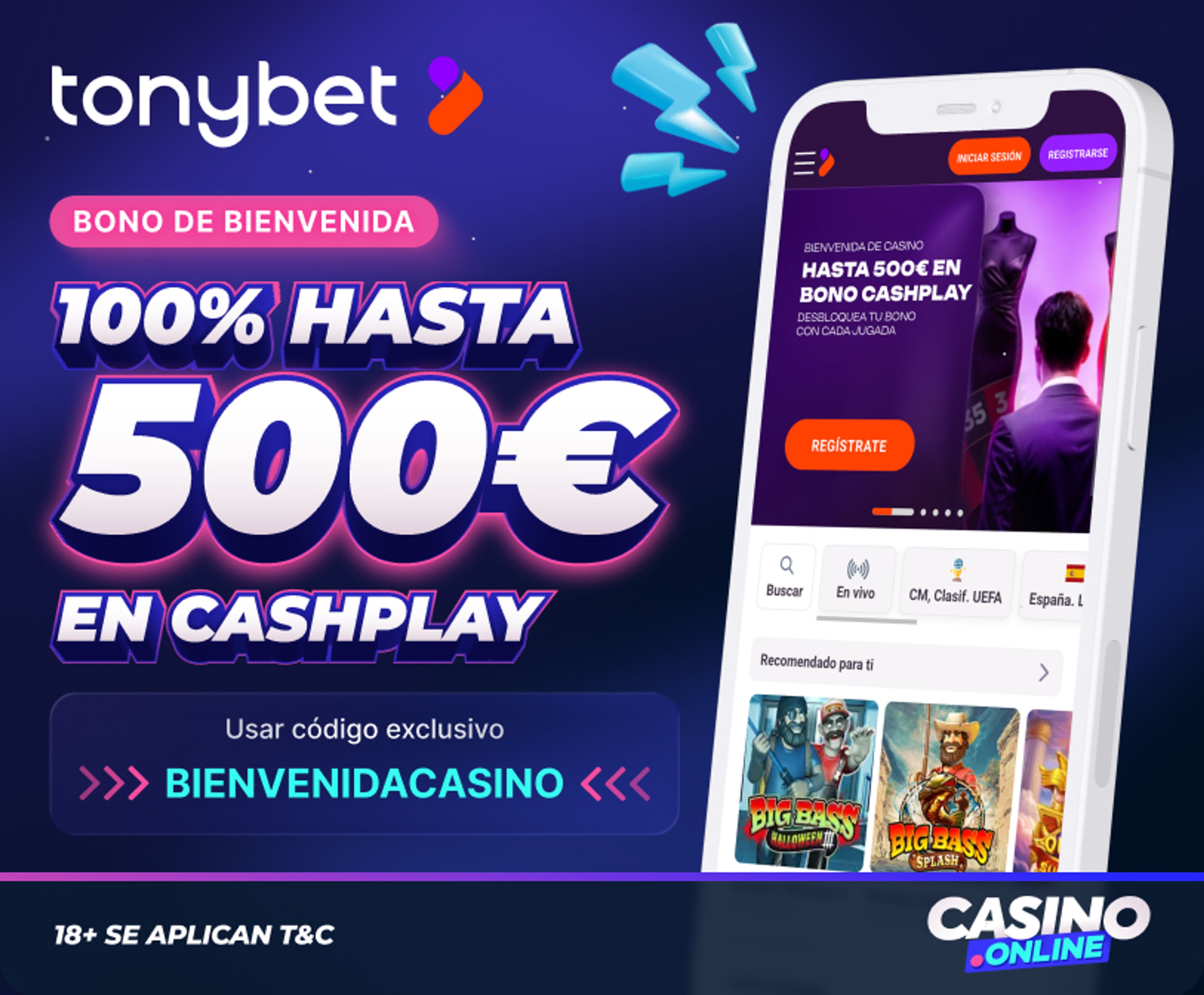 Bono de bienvenida de Tonybet Casino en España.