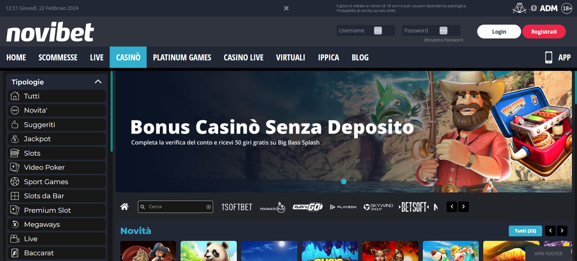 Novibet desktop screenshot 1