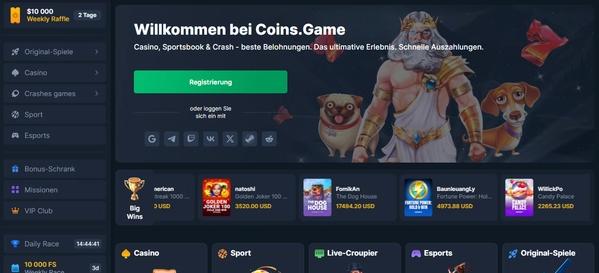 Coins.game Homepage Desktop