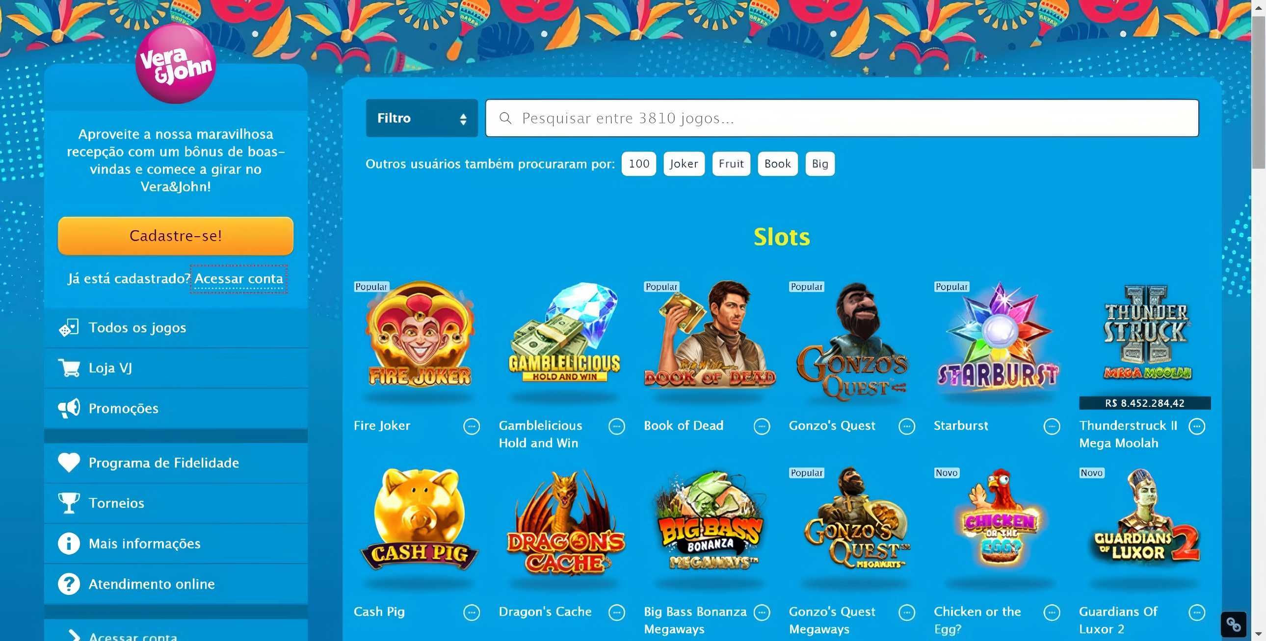 Vera and John Casino desktop screenshot 2