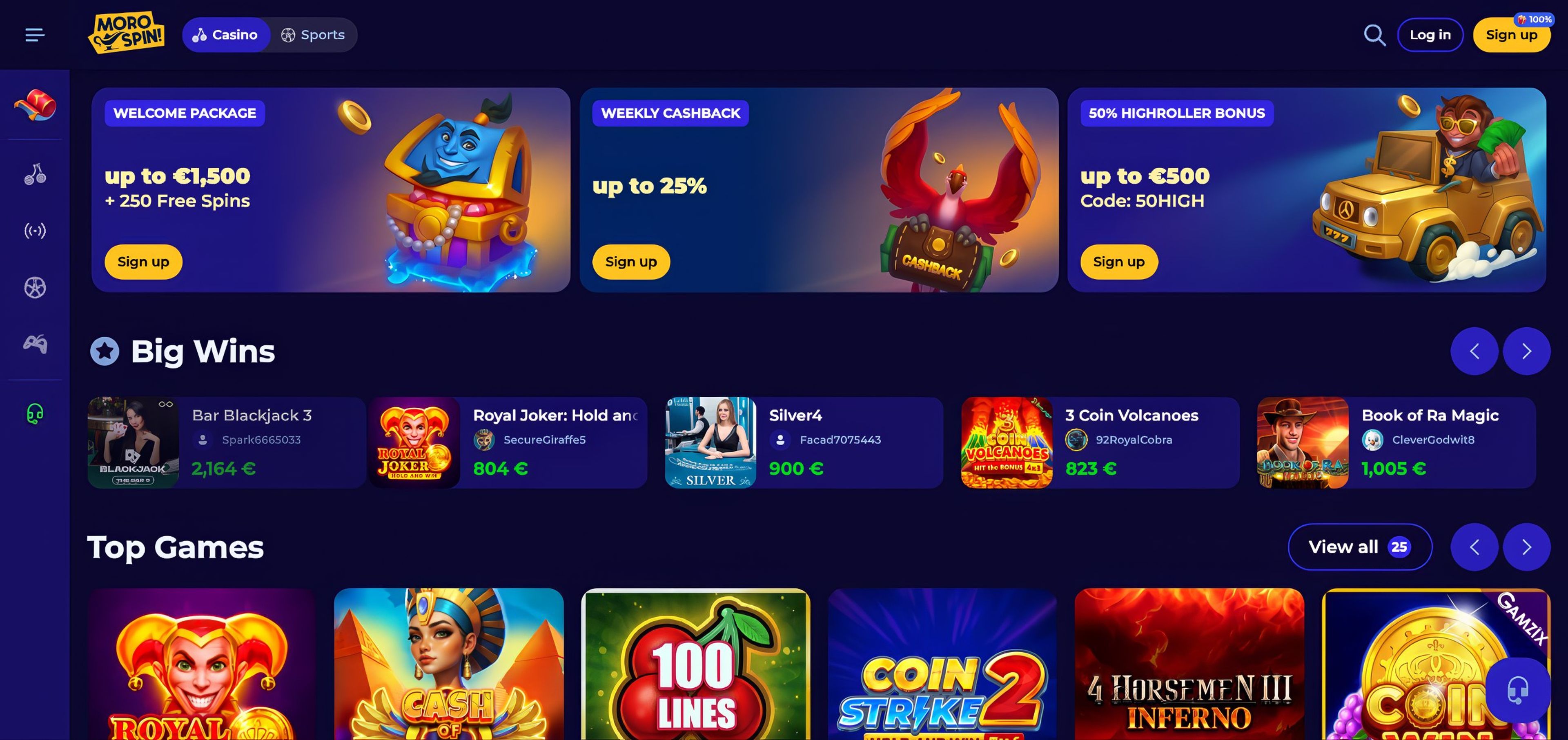 Morospin Casino desktop screenshot 1