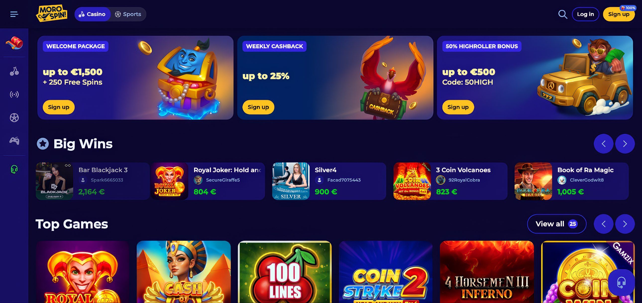 Morospin Casino desktop screenshot 1