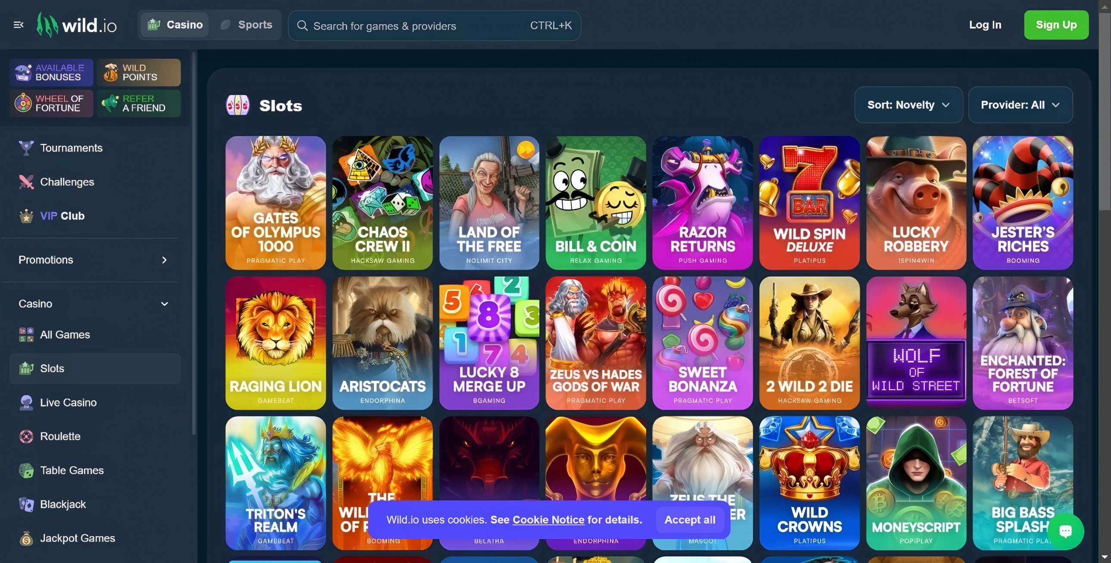 Wild.Io Casino desktop screenshot 2