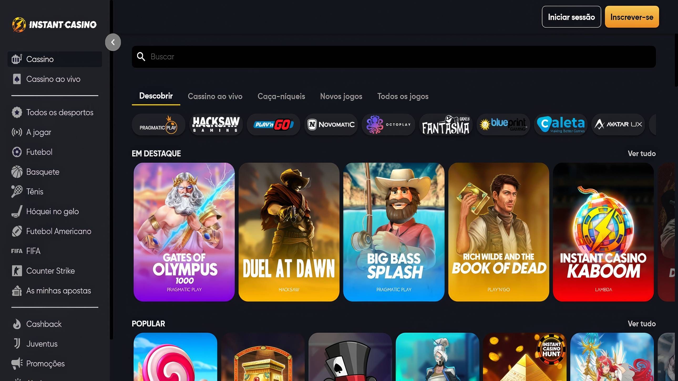 Instant Casino desktop screenshot 1