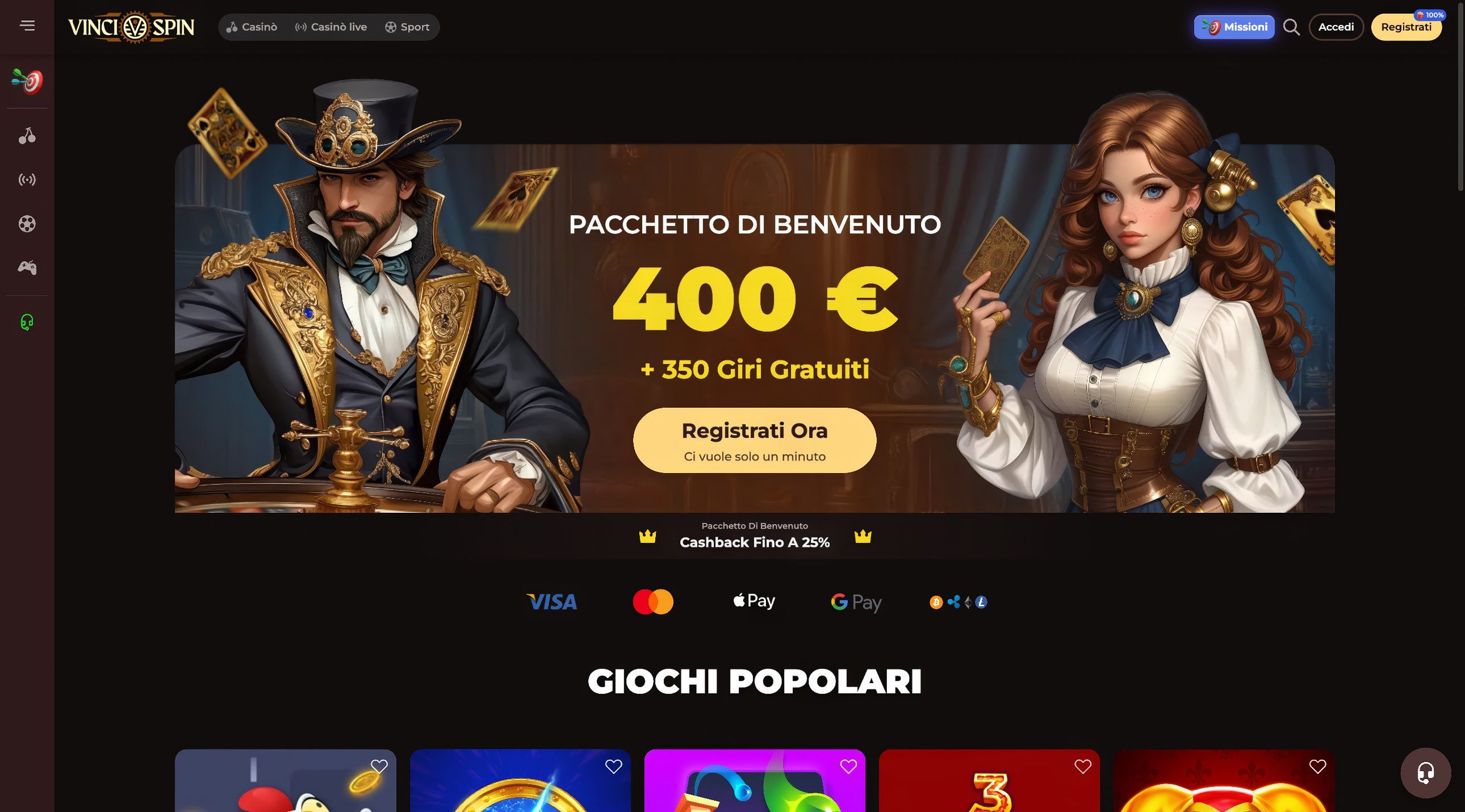 Vincispin Casino desktop screenshot 1