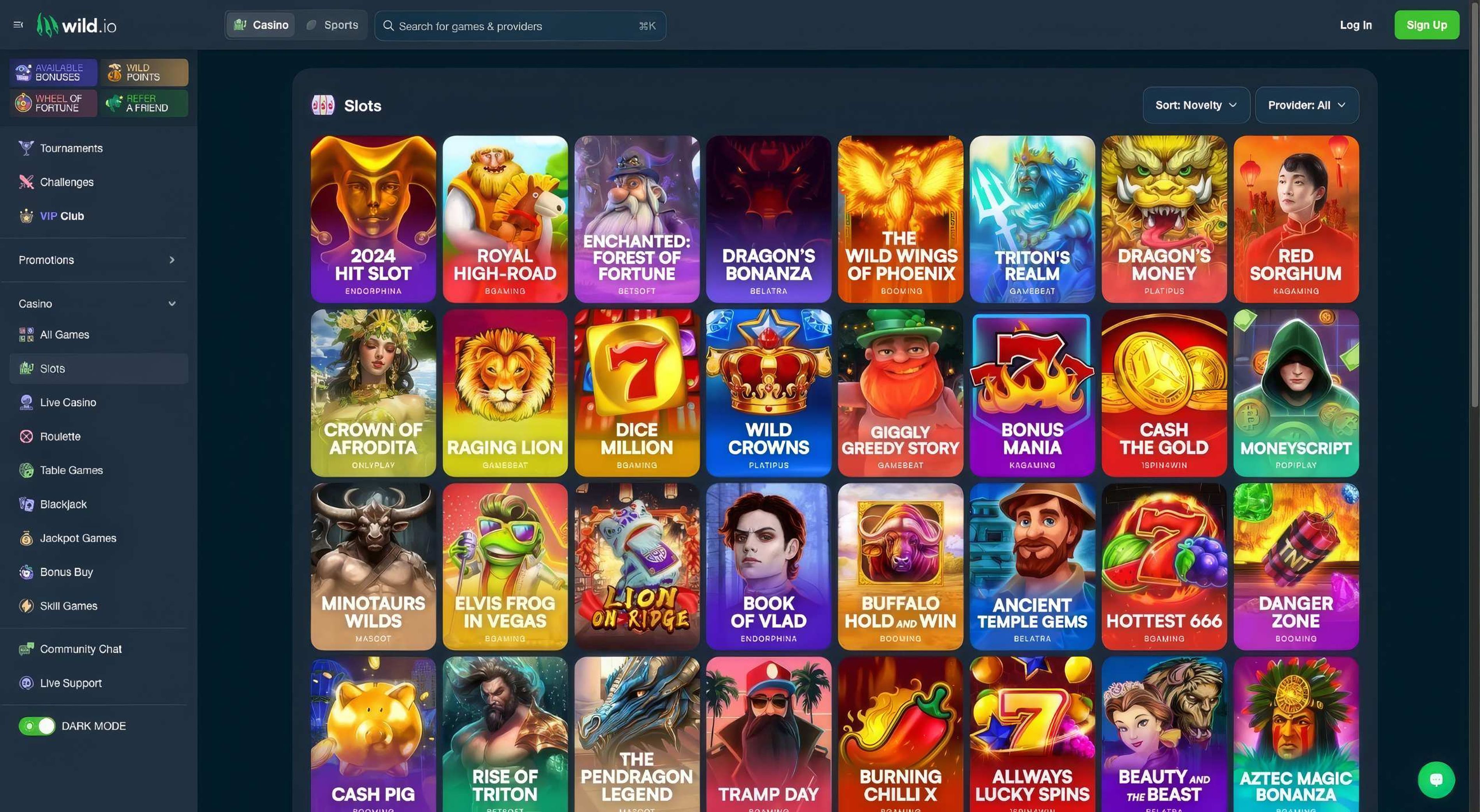 Wild.Io Casino desktop screenshot 2