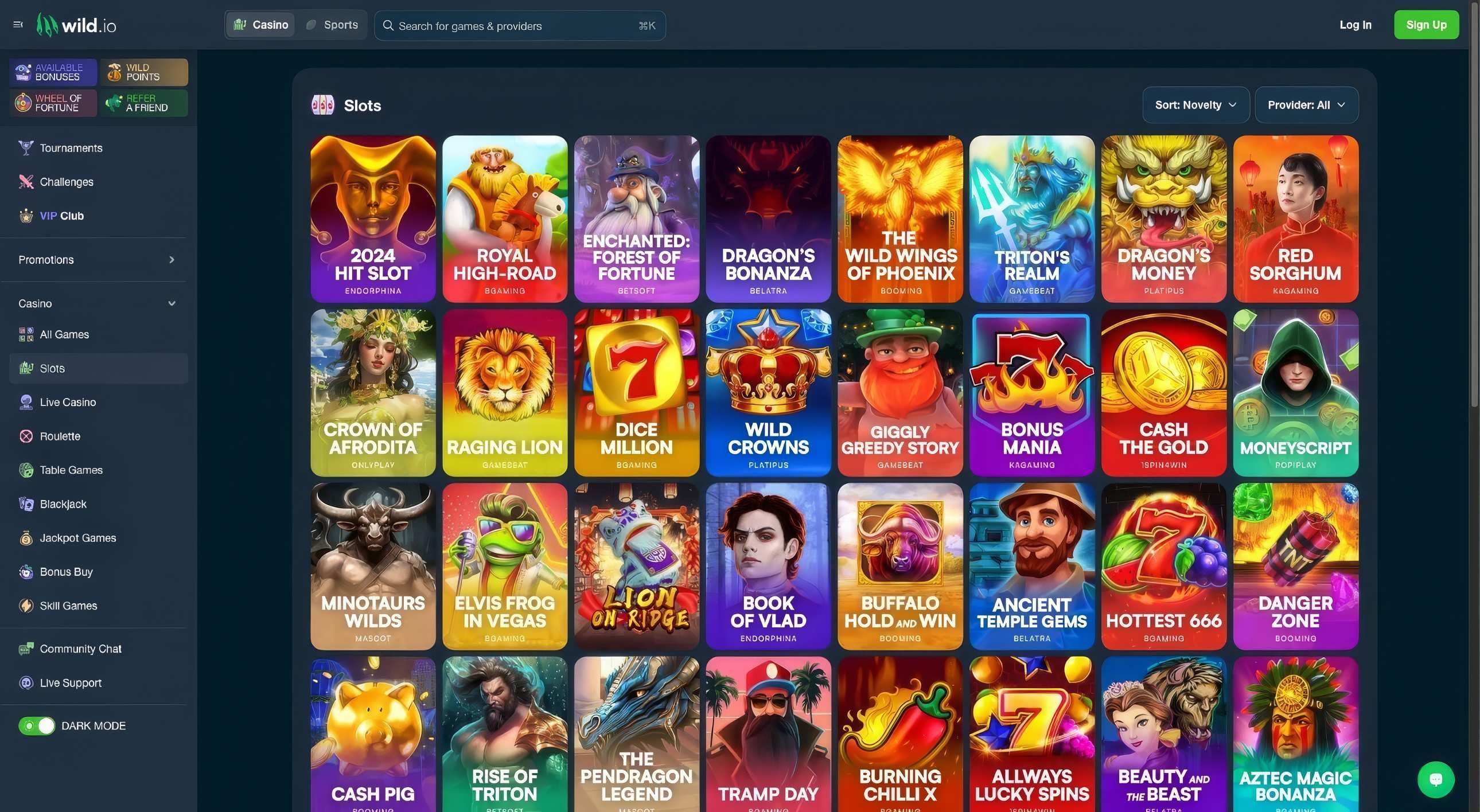 Wild.Io Casino desktop screenshot 2