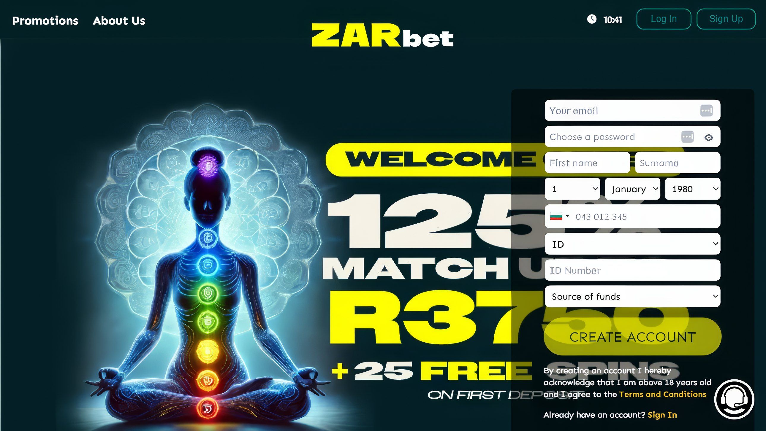 ZARbet Casino desktop screenshot 1