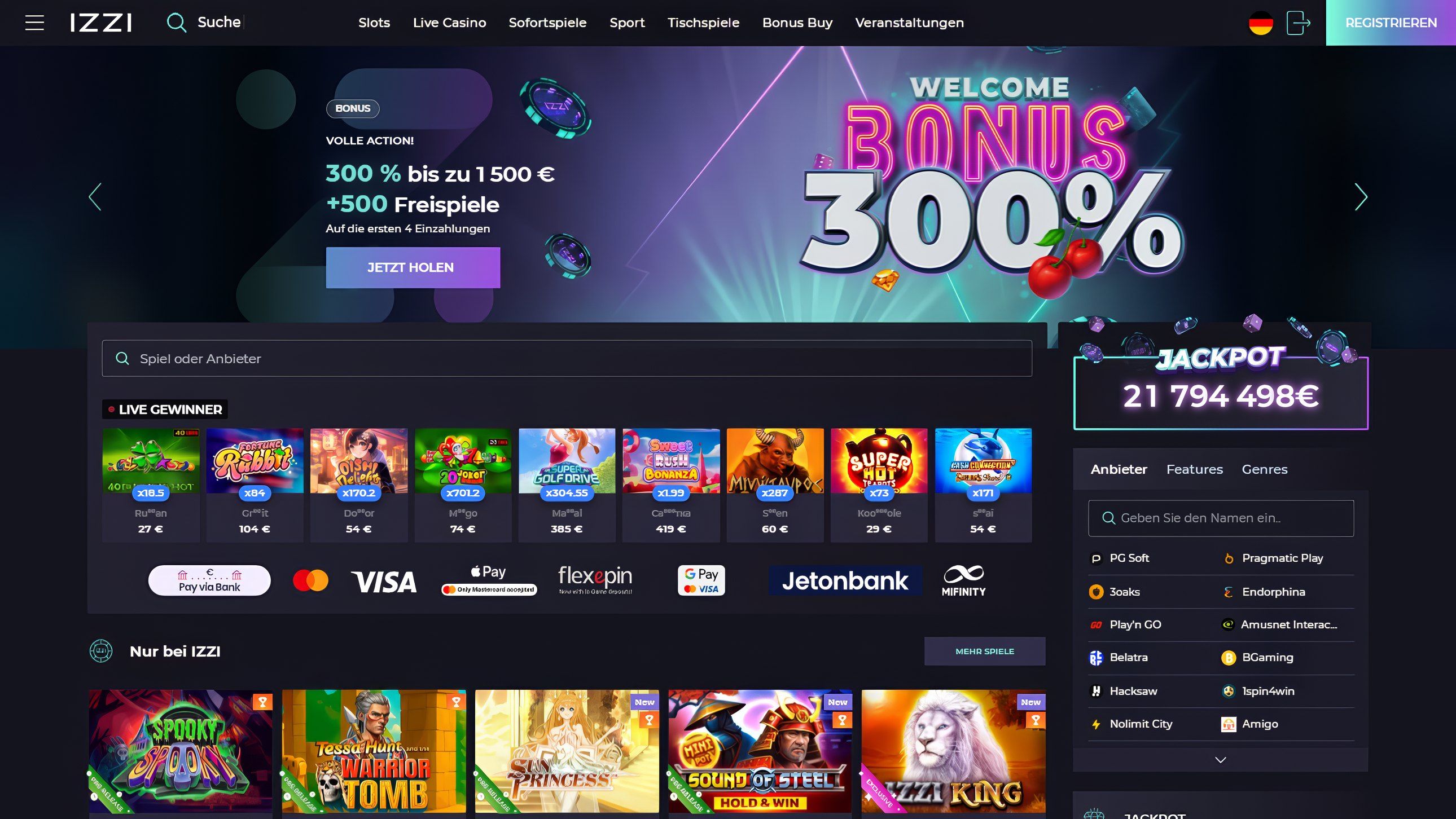 Izzi Casino Homepage Desktop