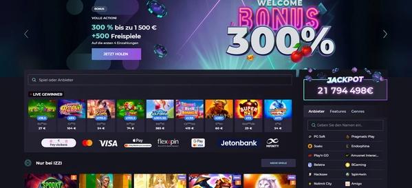 Izzi Casino Homepage Desktop