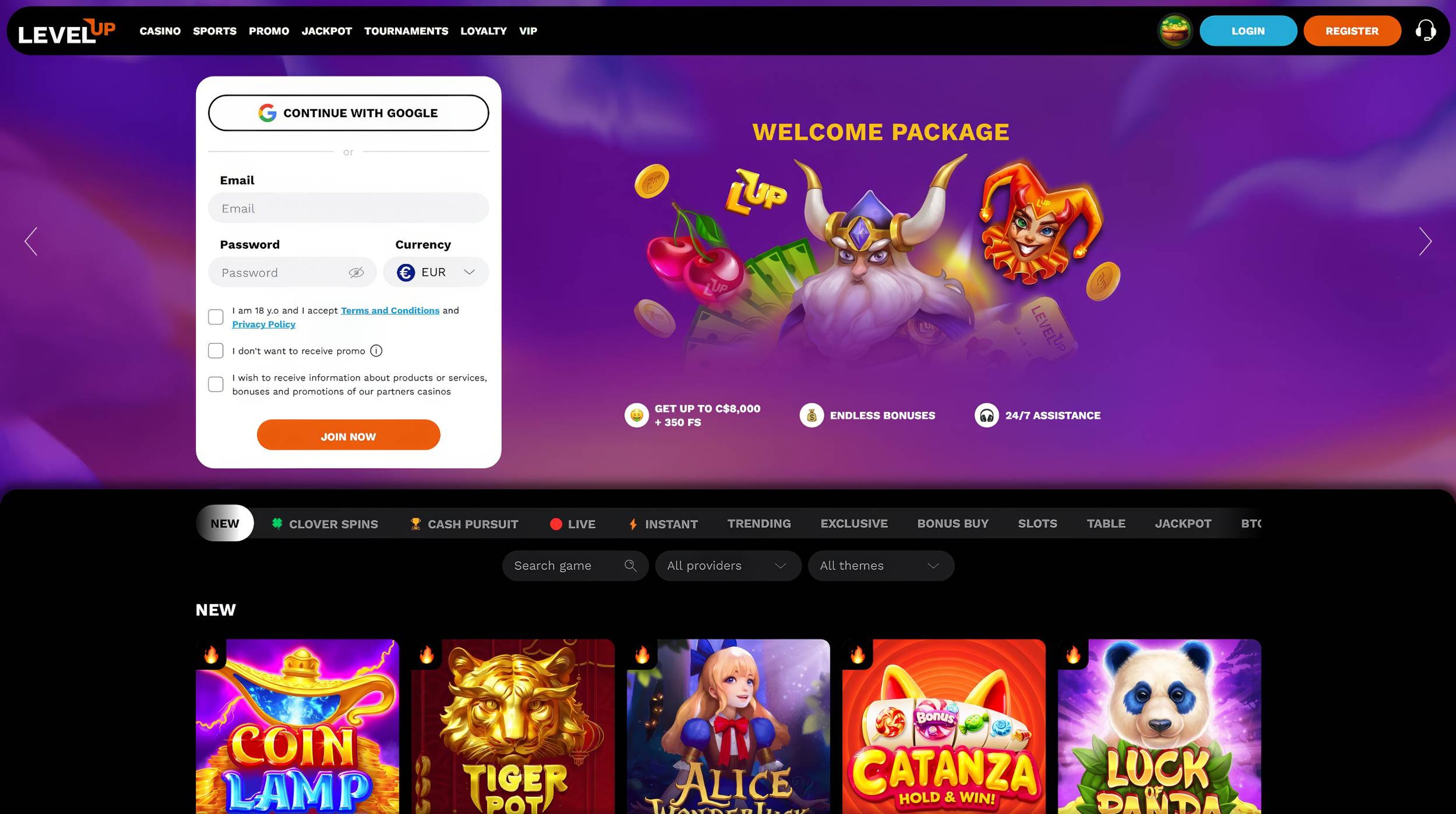 LevelUp Casino desktop screenshot 1
