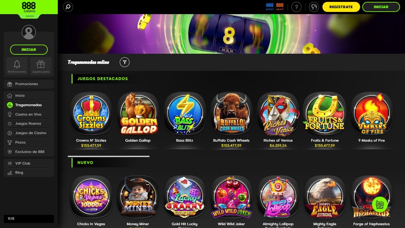 Lobby de slots de 888casino