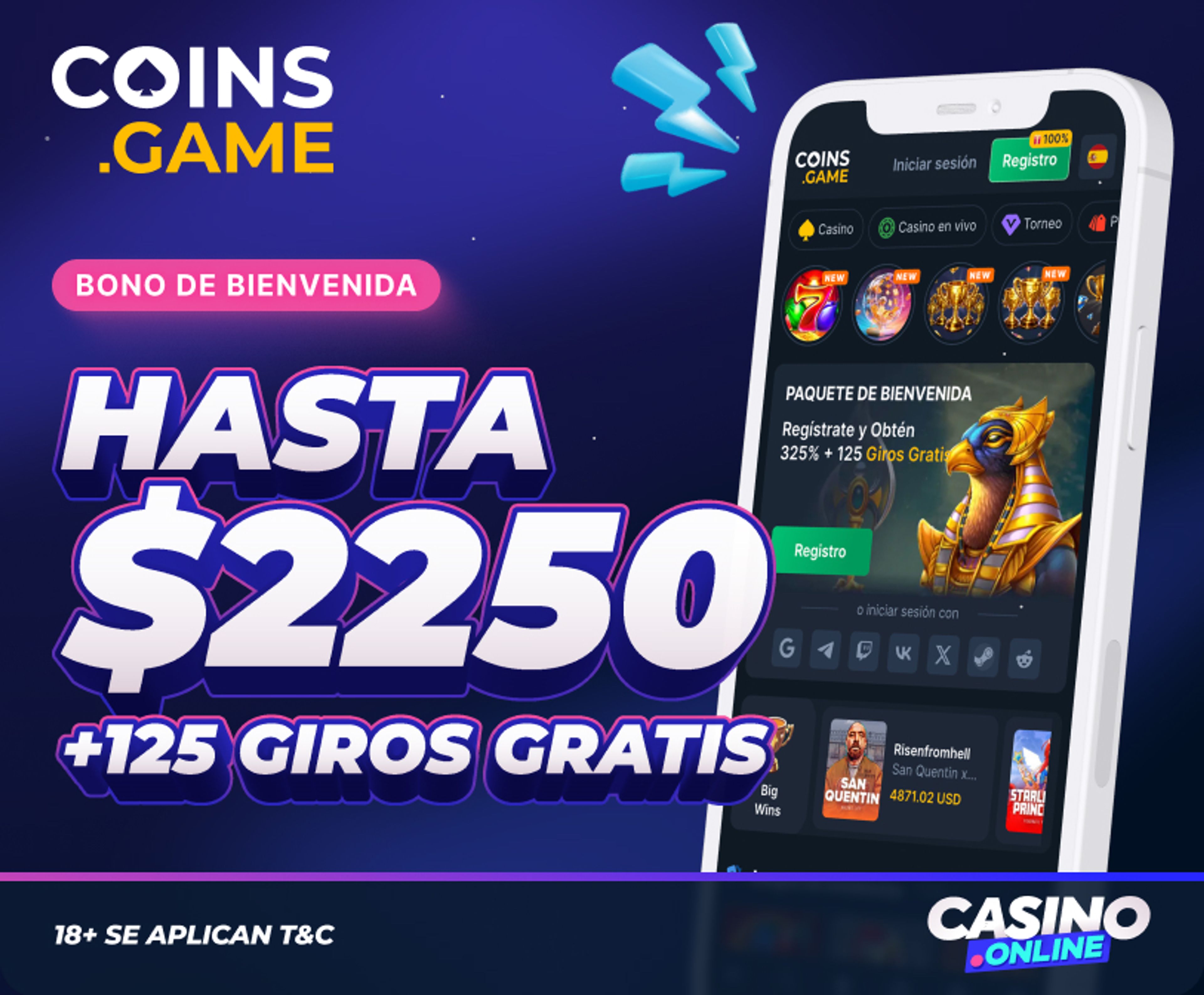 Bono de bienvenida de Coins.game
