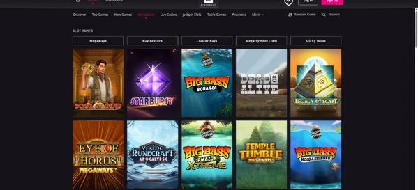 PlayGrand slot games lobby Book of Dead, Starburst, Big Bass Bonanza, and top games.