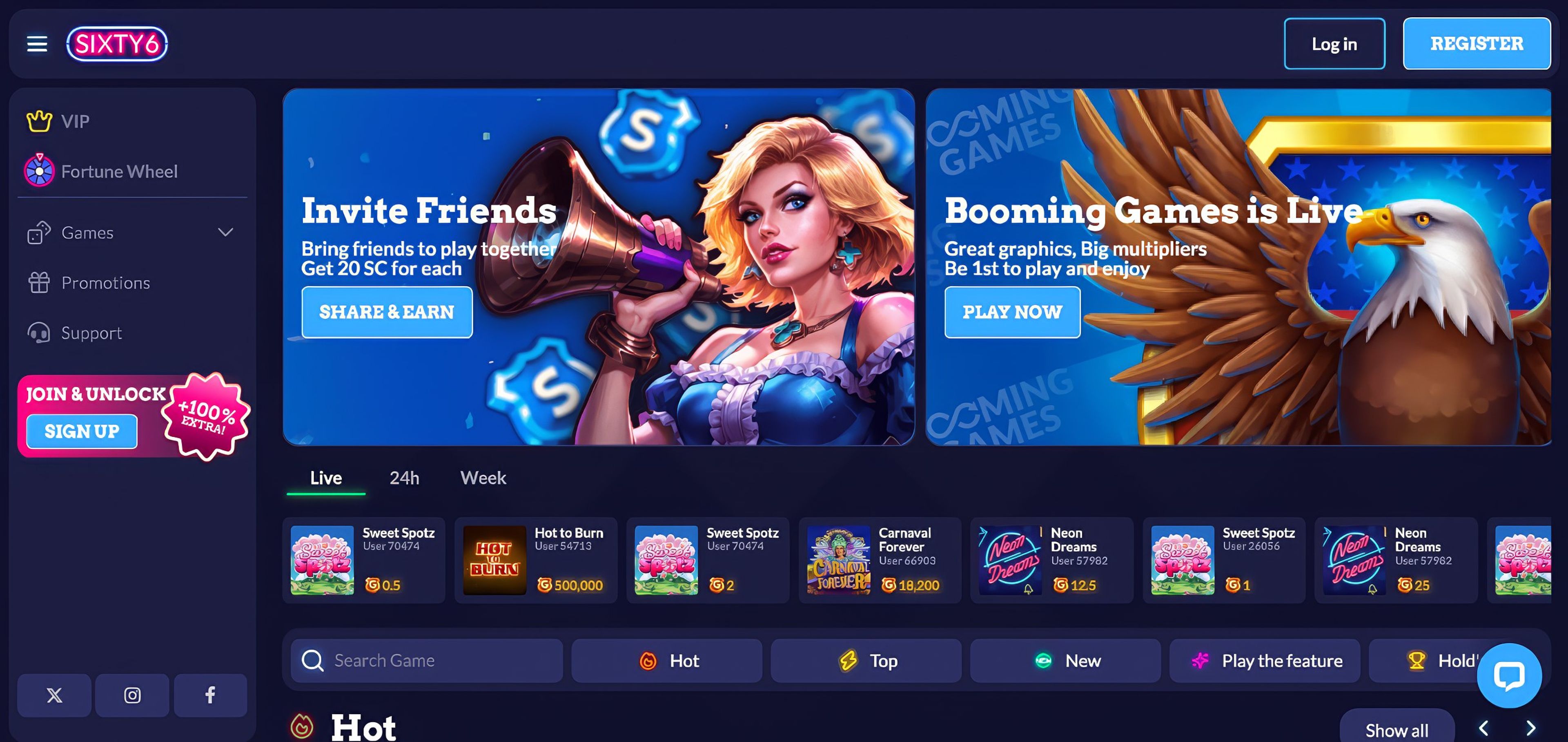 Sixty6 Casino desktop screenshot 1