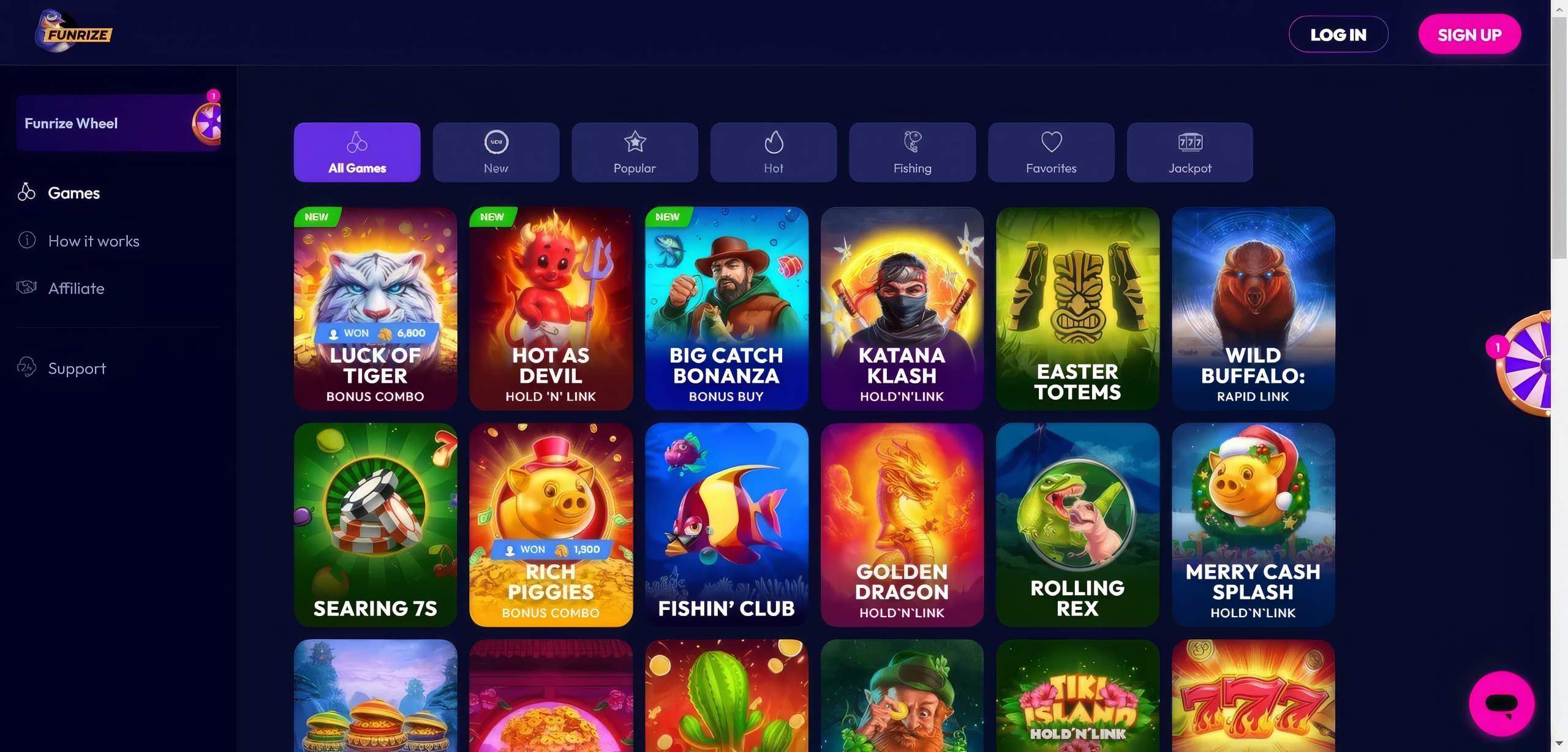 Funrize Casino desktop screenshot 2
