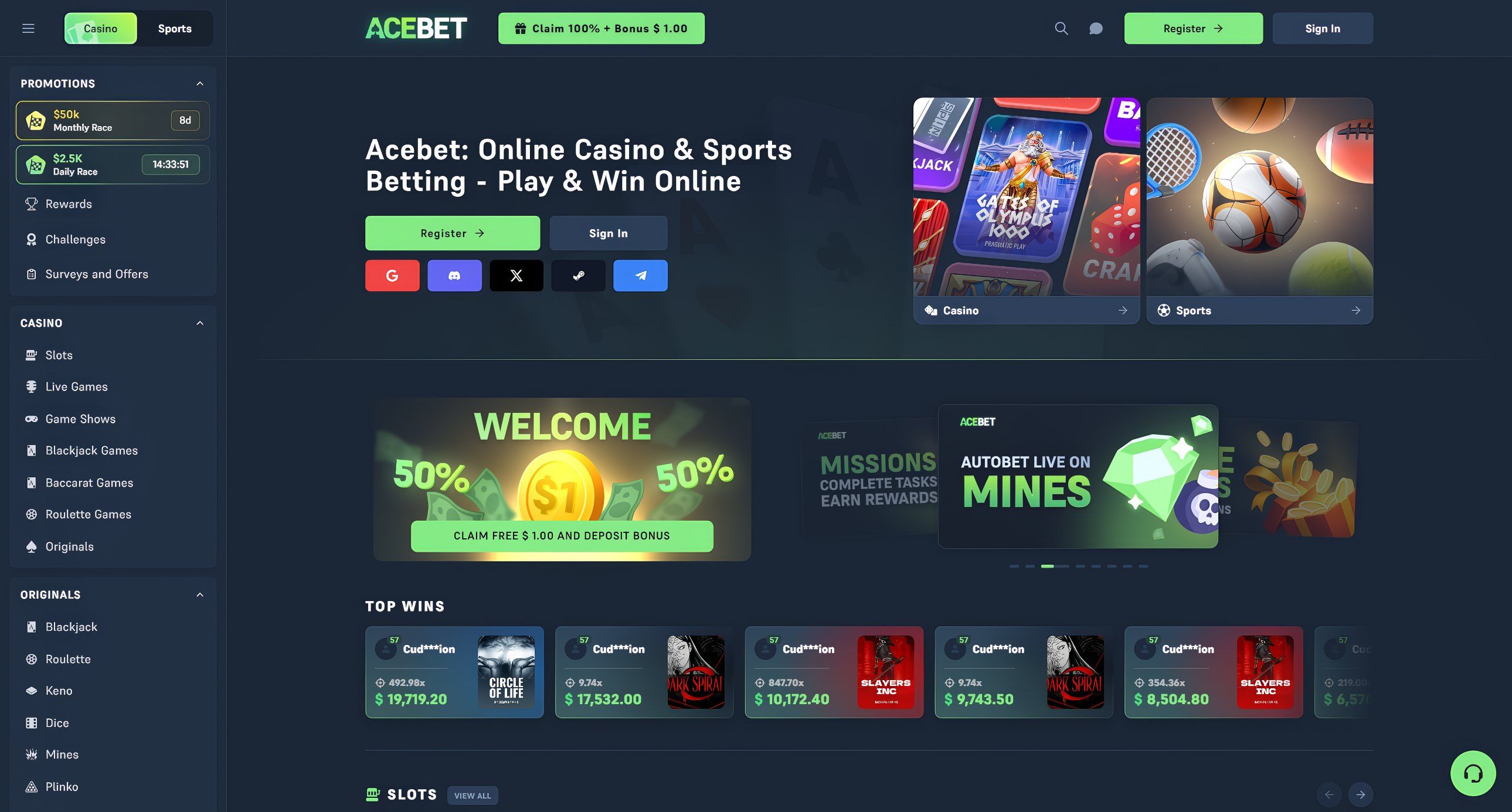 AceBet Casino desktop screenshot 1