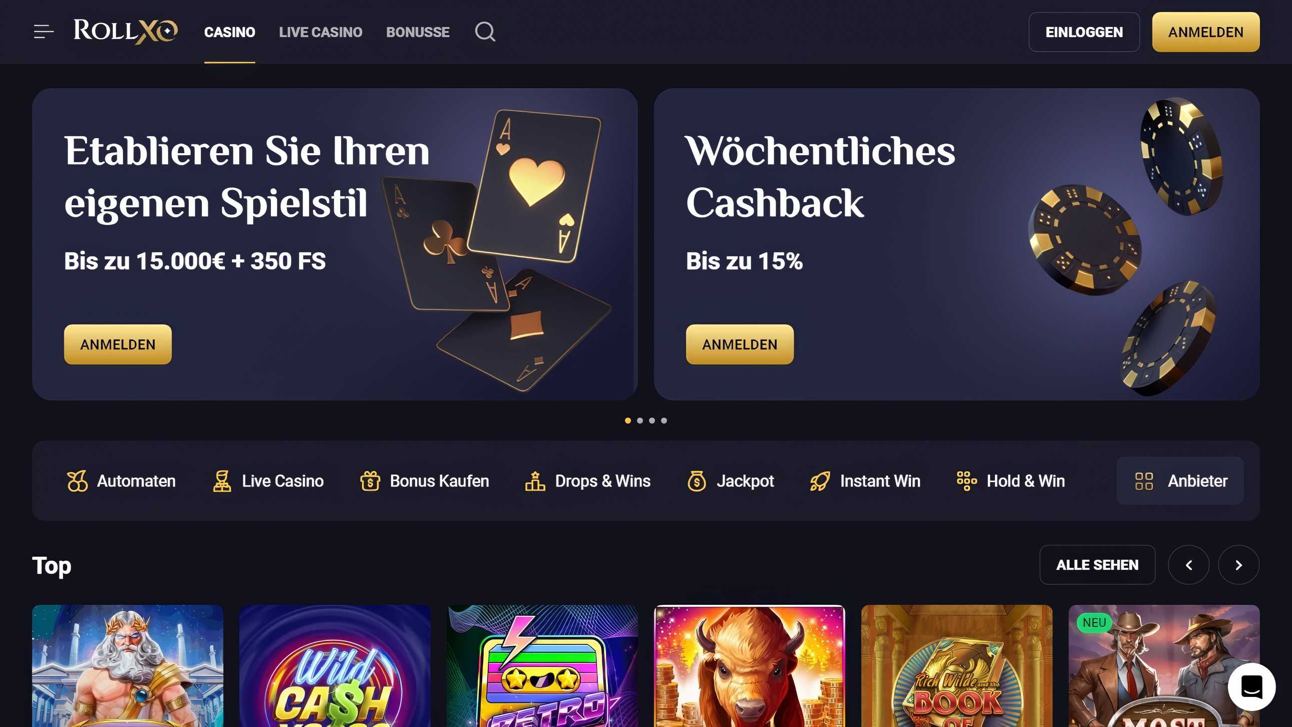 RollXO Casino desktop screenshot 1