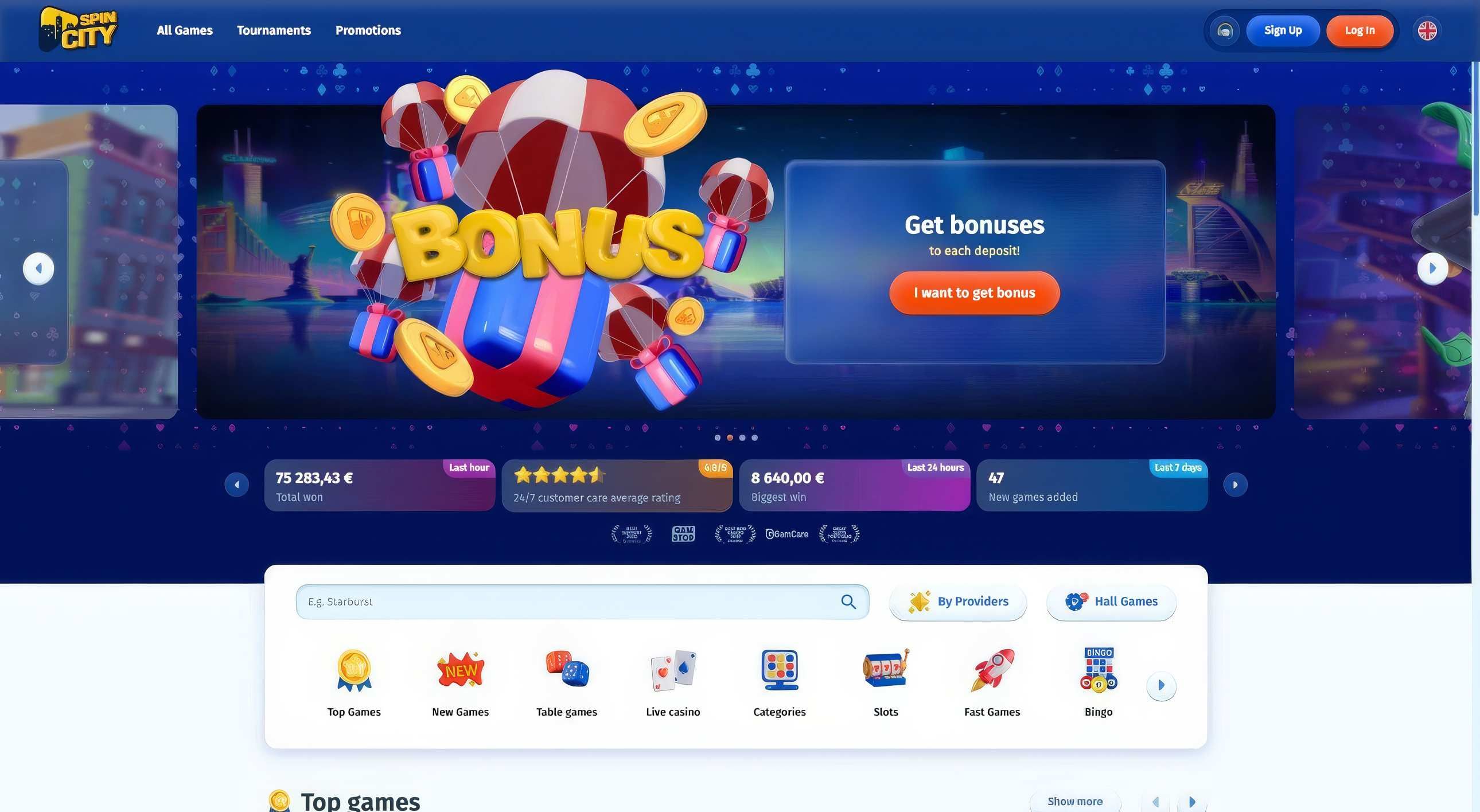 SpinCity Casino desktop screenshot 1