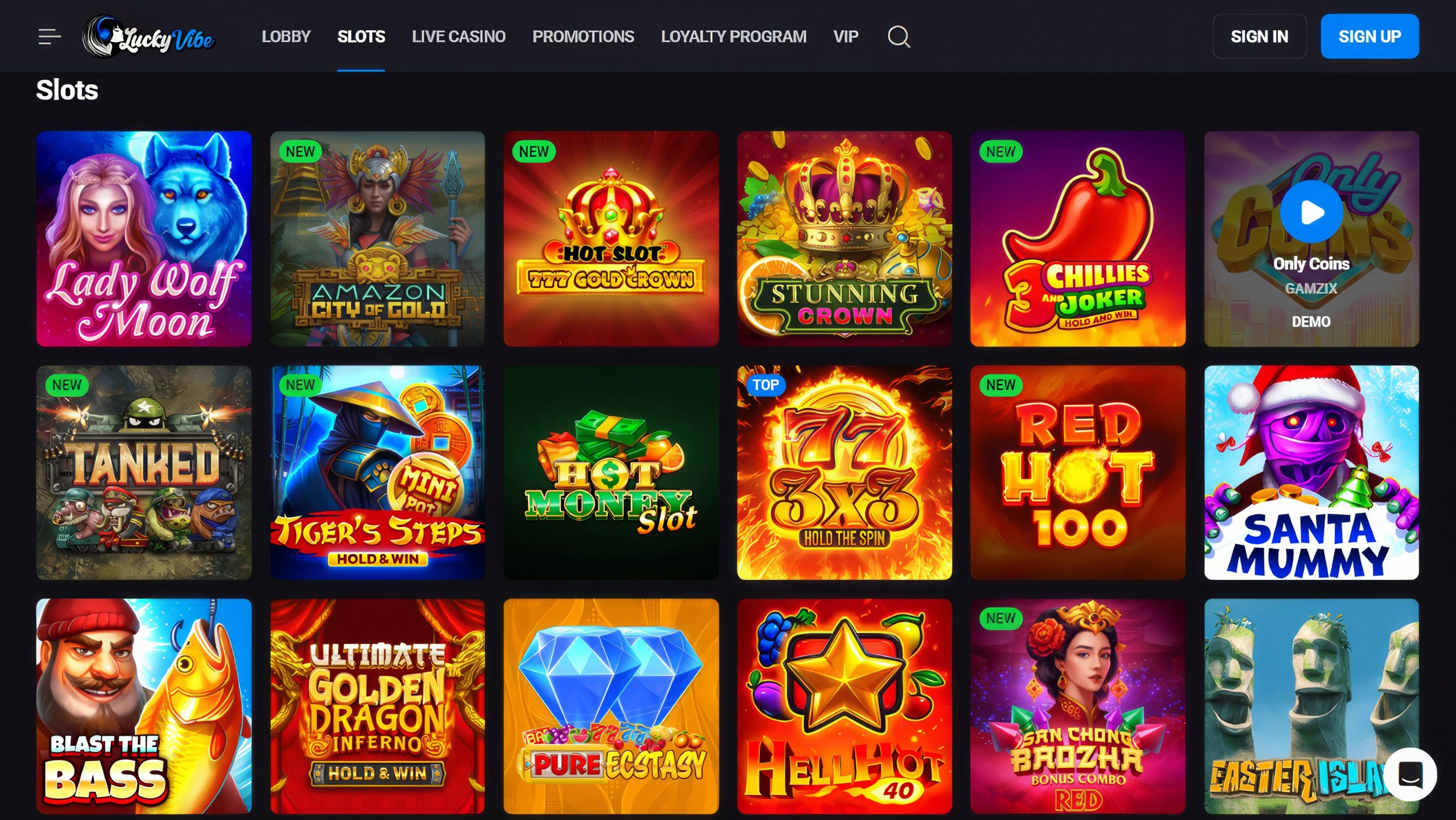 Lucky Vibe Casino desktop screenshot 2