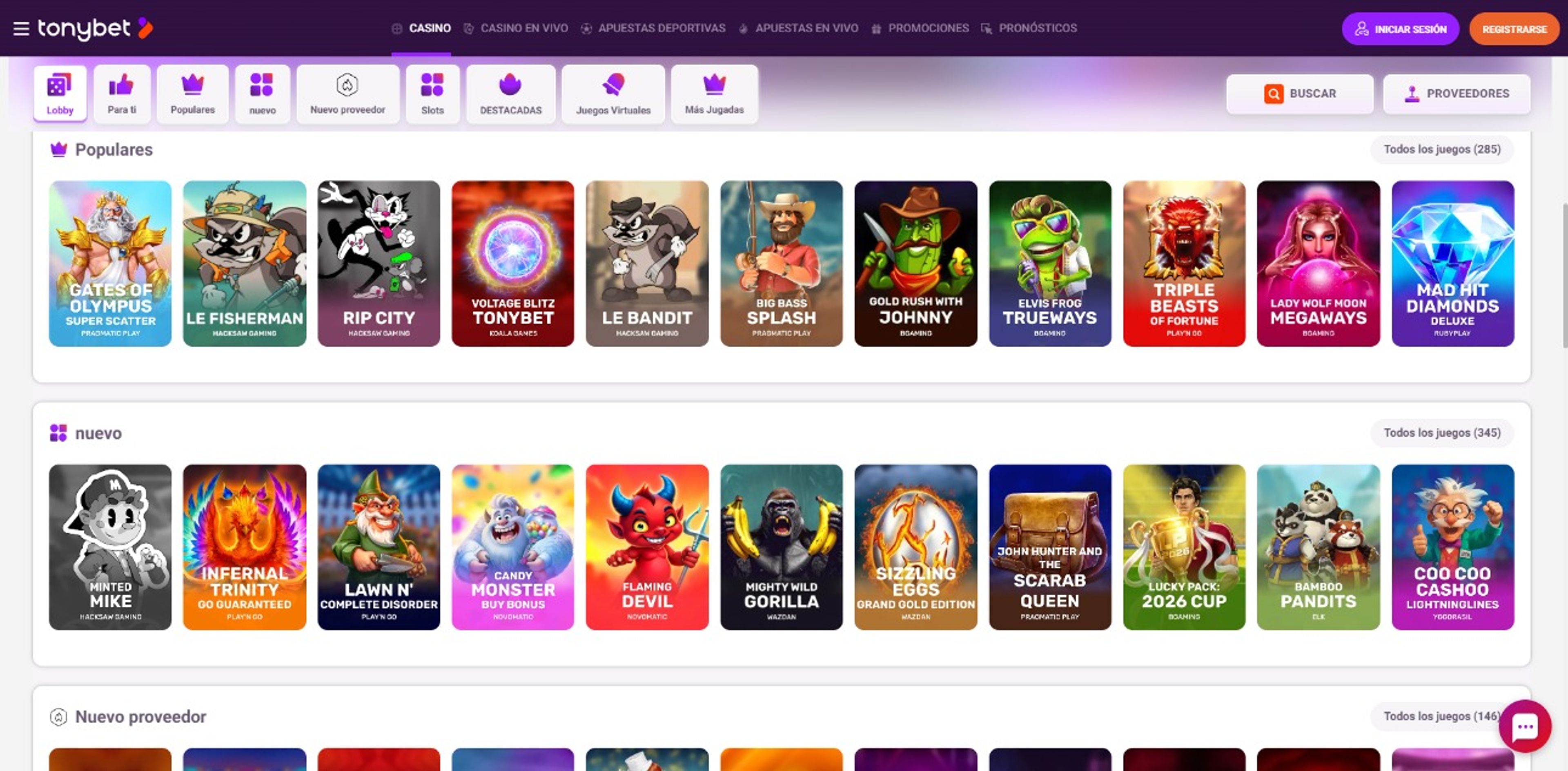 TonyBet desktop screenshot 2
