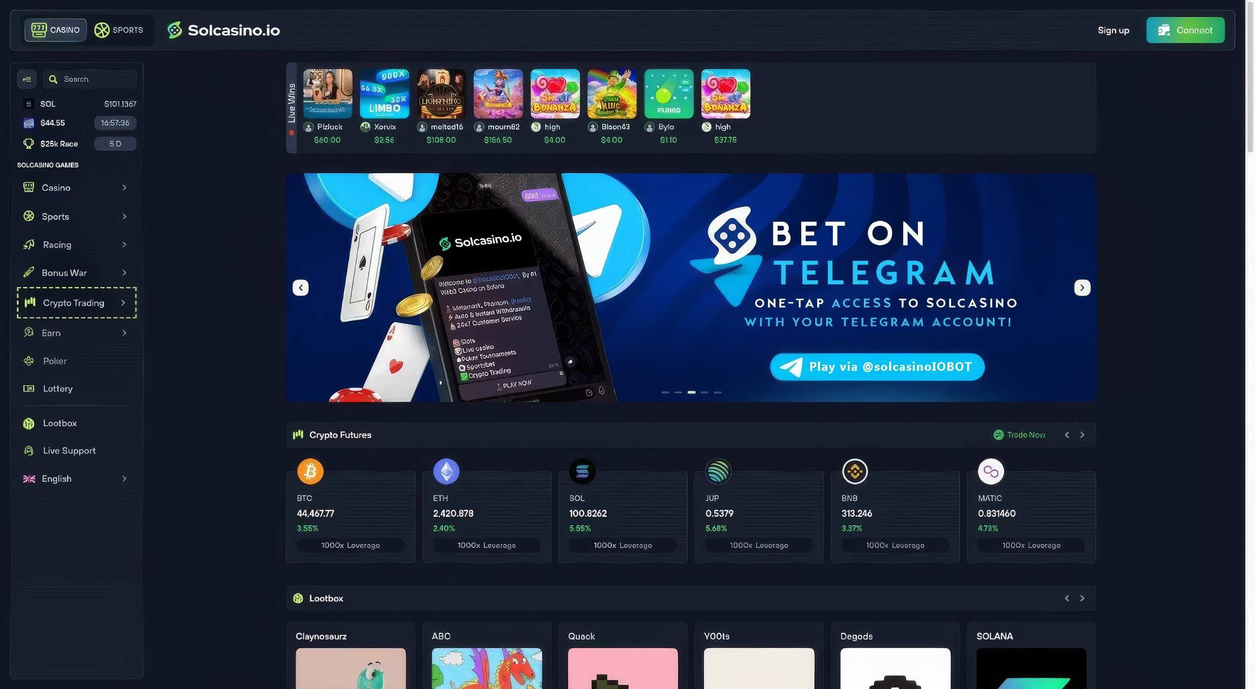 Solcasino.io desktop screenshot 1