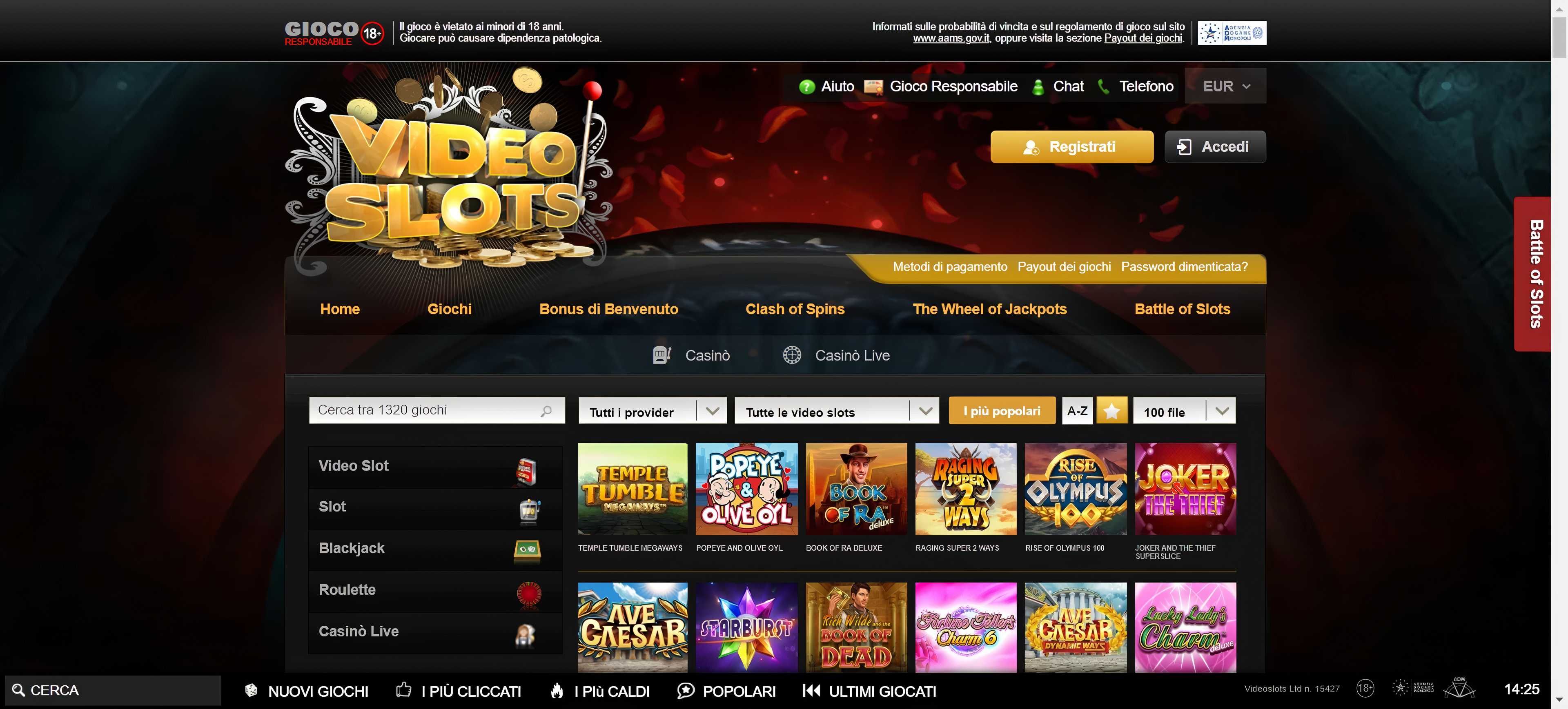 Videoslots desktop screenshot 1