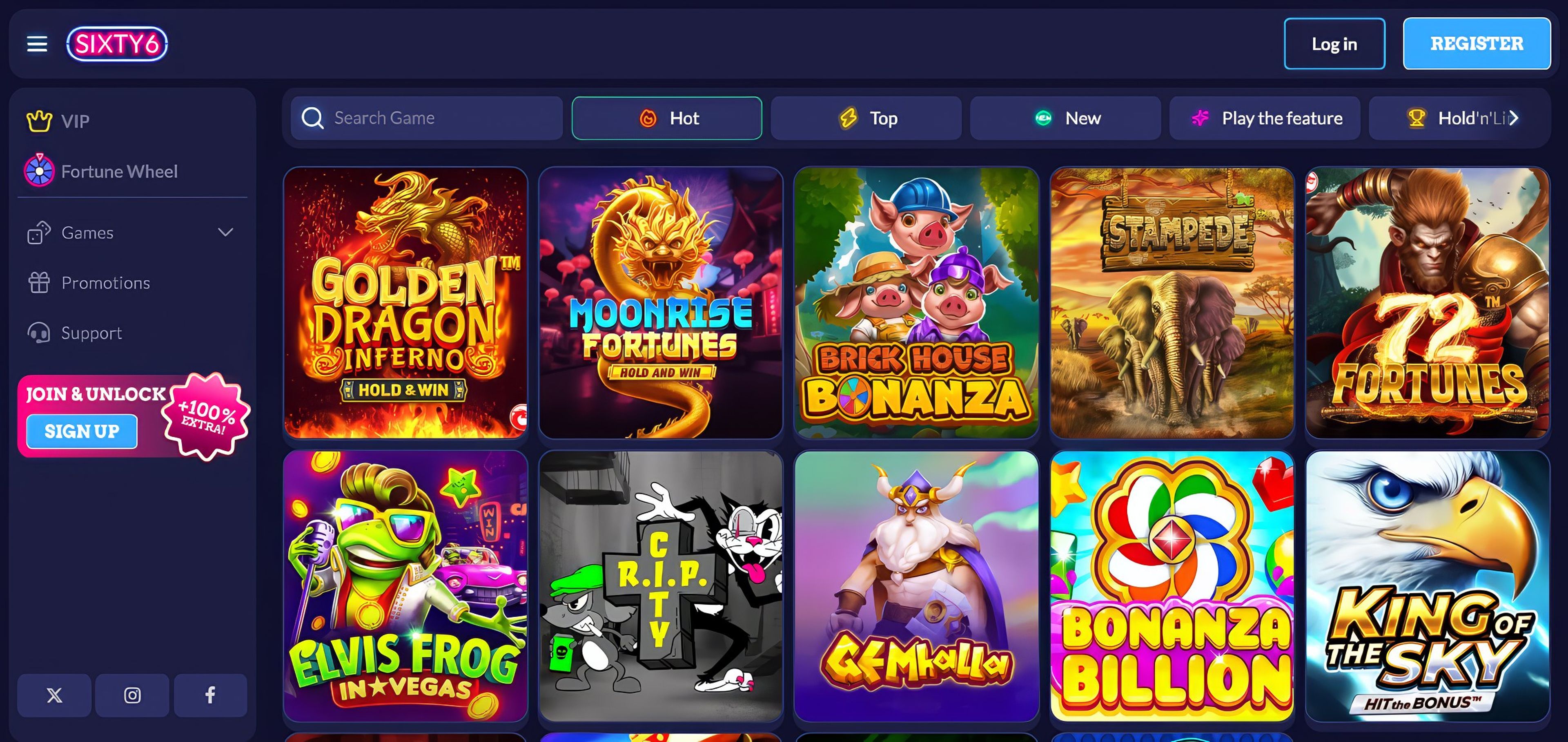 Sixty6 Casino desktop screenshot 2