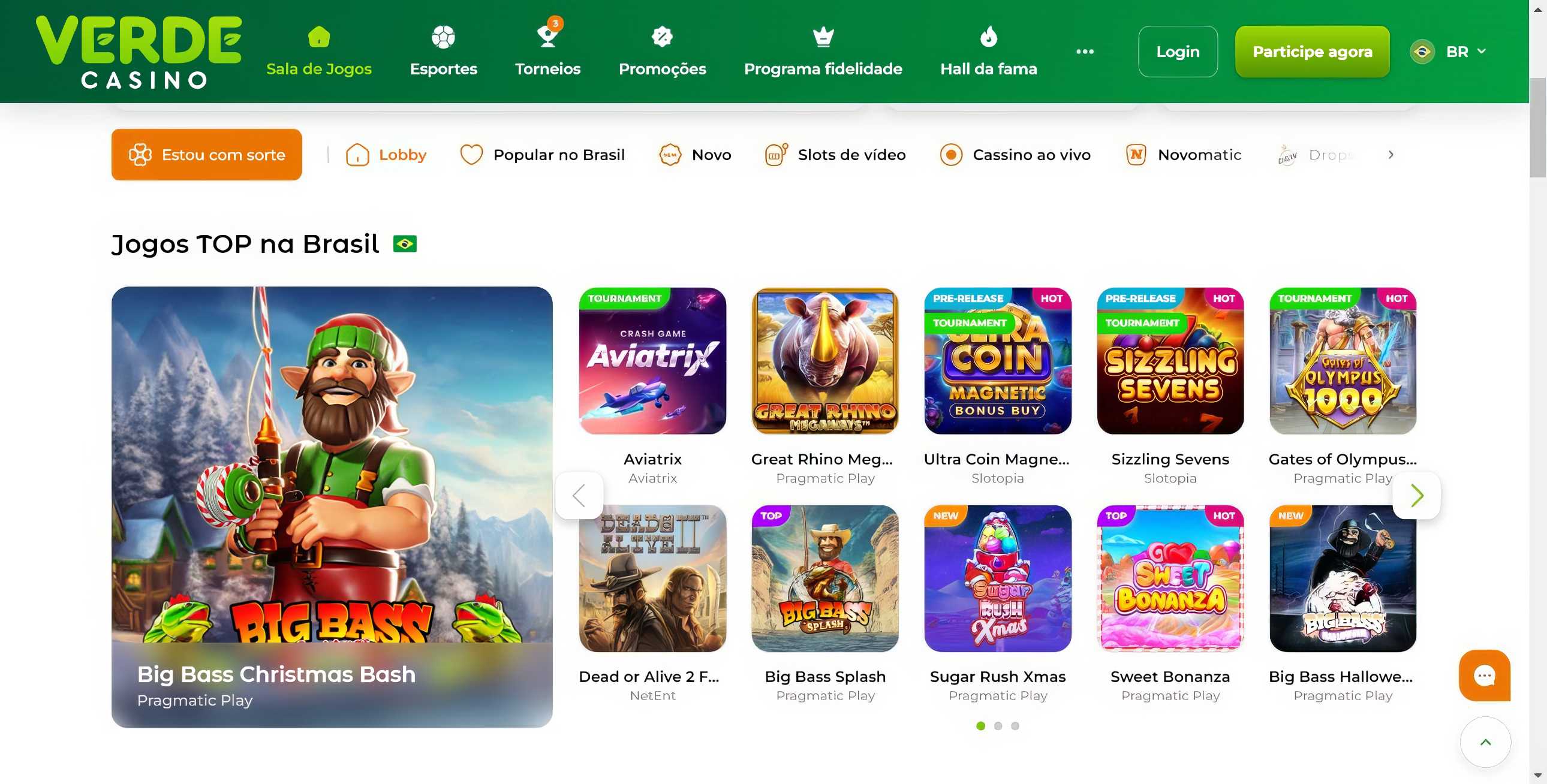 Verde Casino desktop home