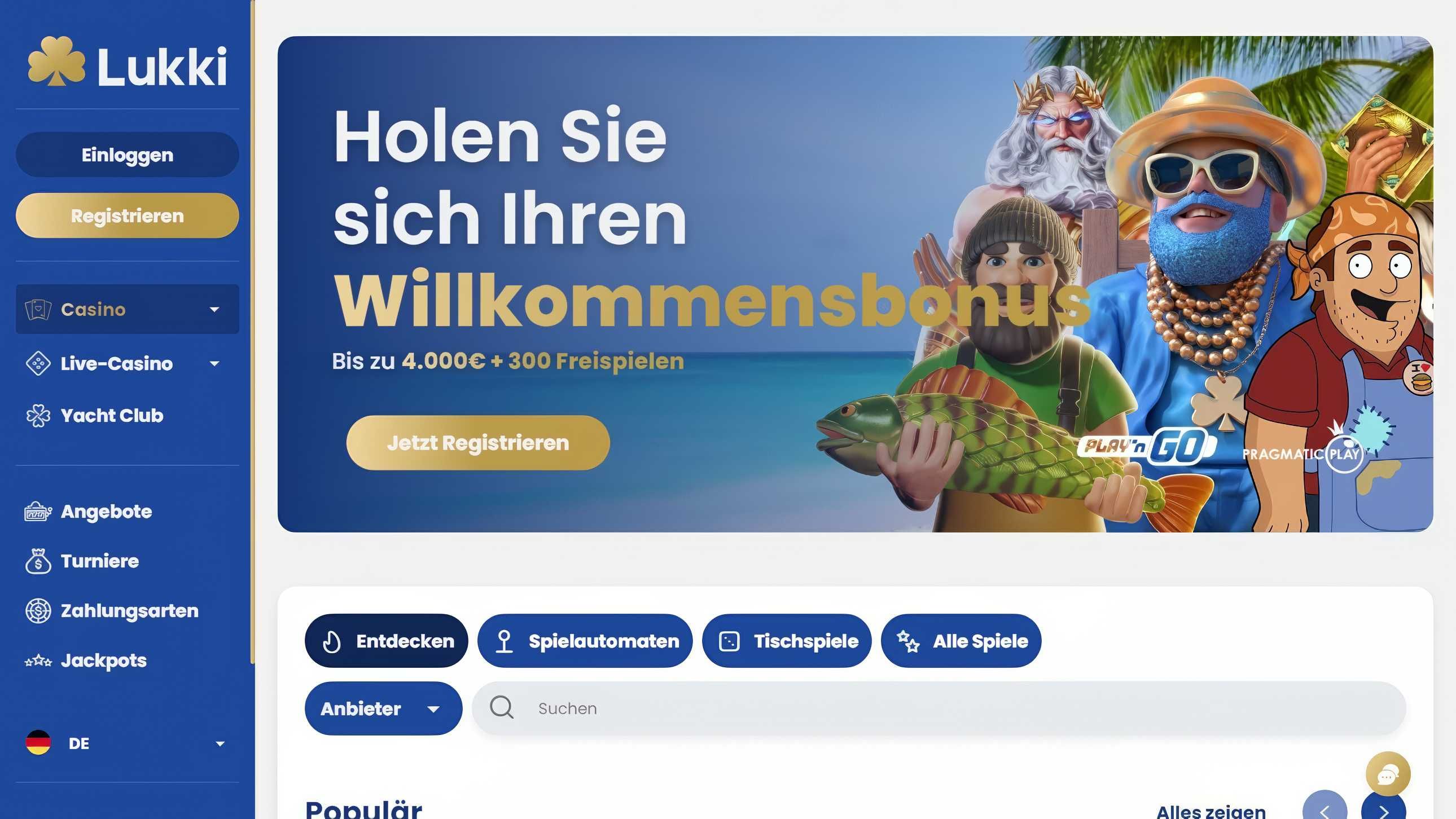 Lukki Casino desktop screenshot 1