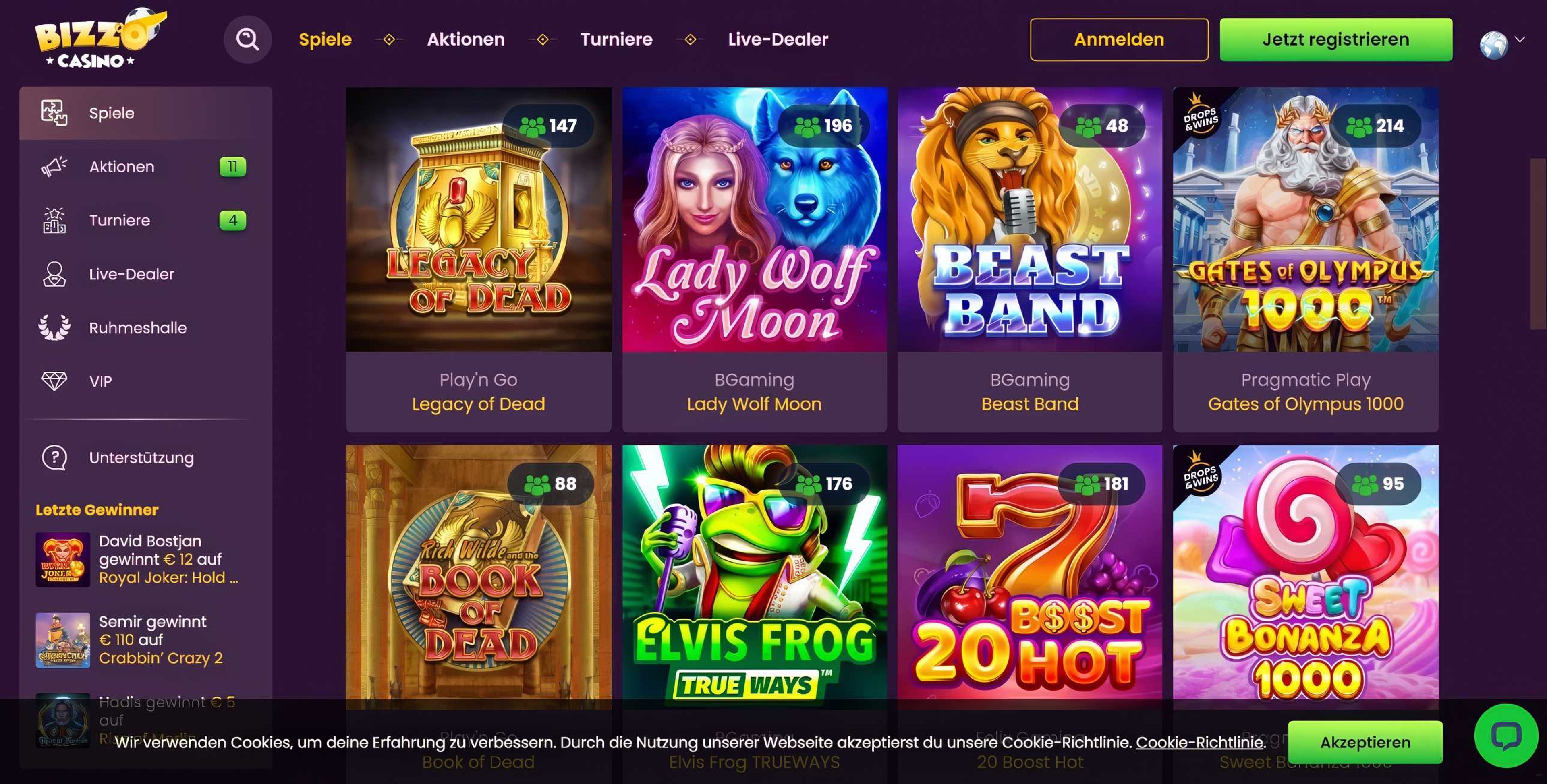Bizzo Casino desktop screenshot 2