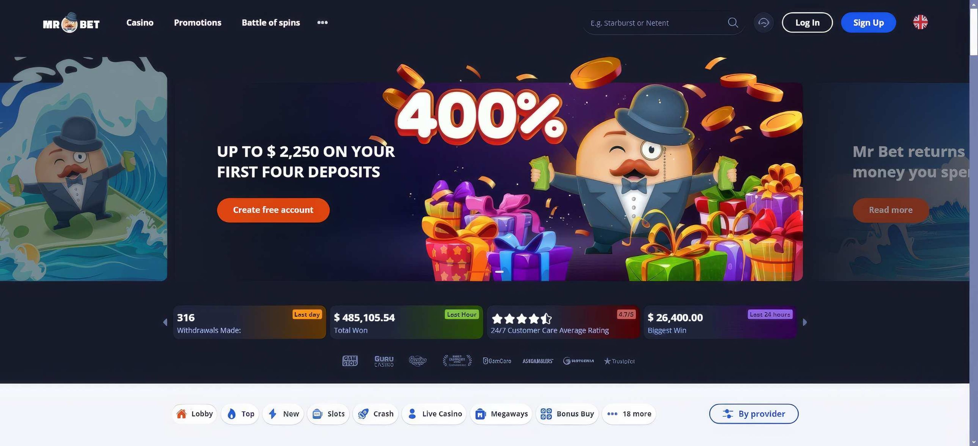 MrBet Casino desktop screenshot 1