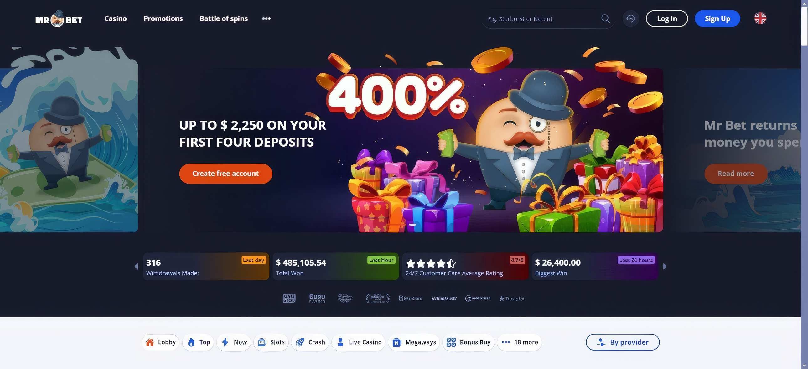 MrBet Casino desktop screenshot 1