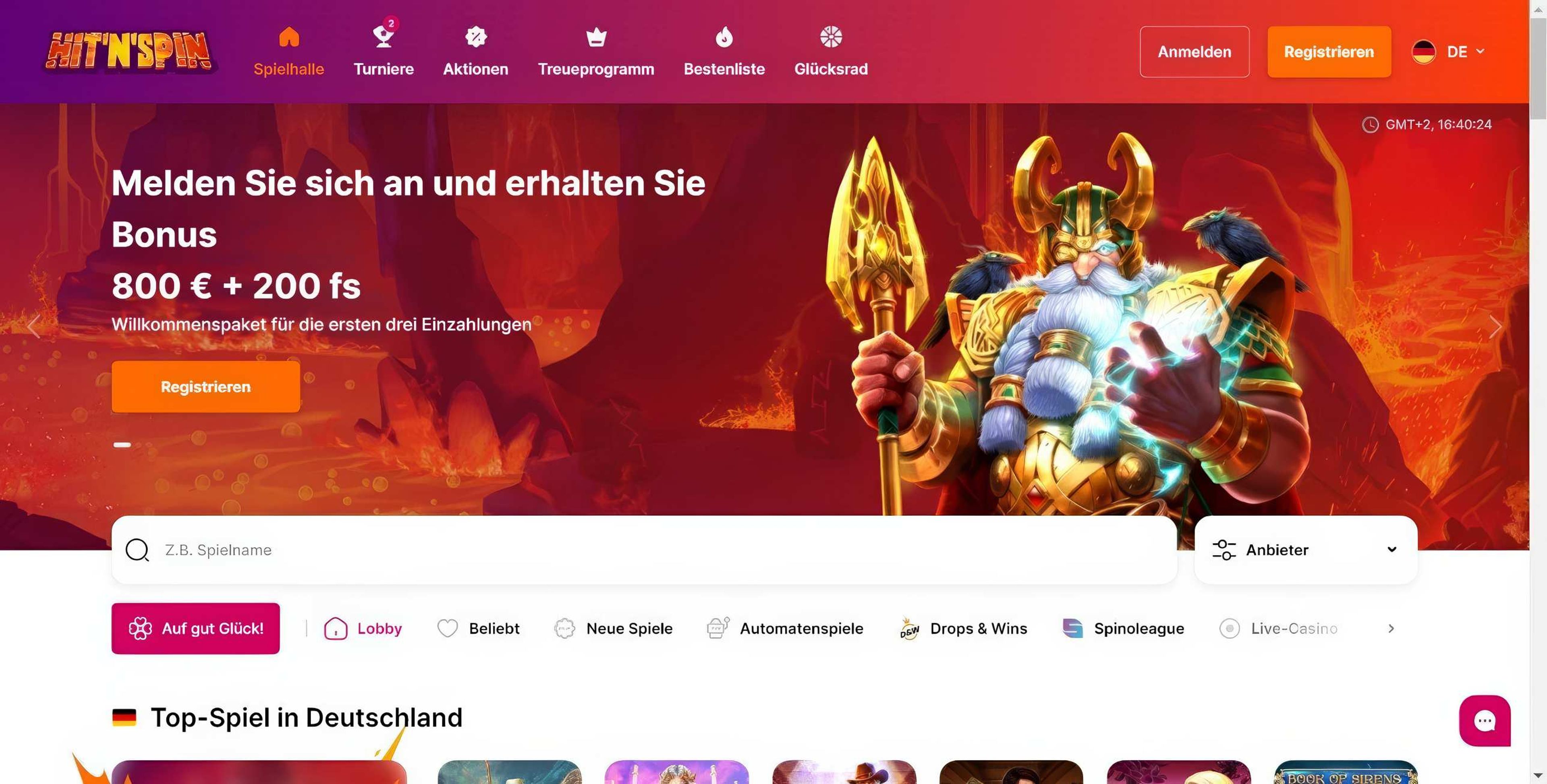 Hitnspin Casino desktop screenshot 1